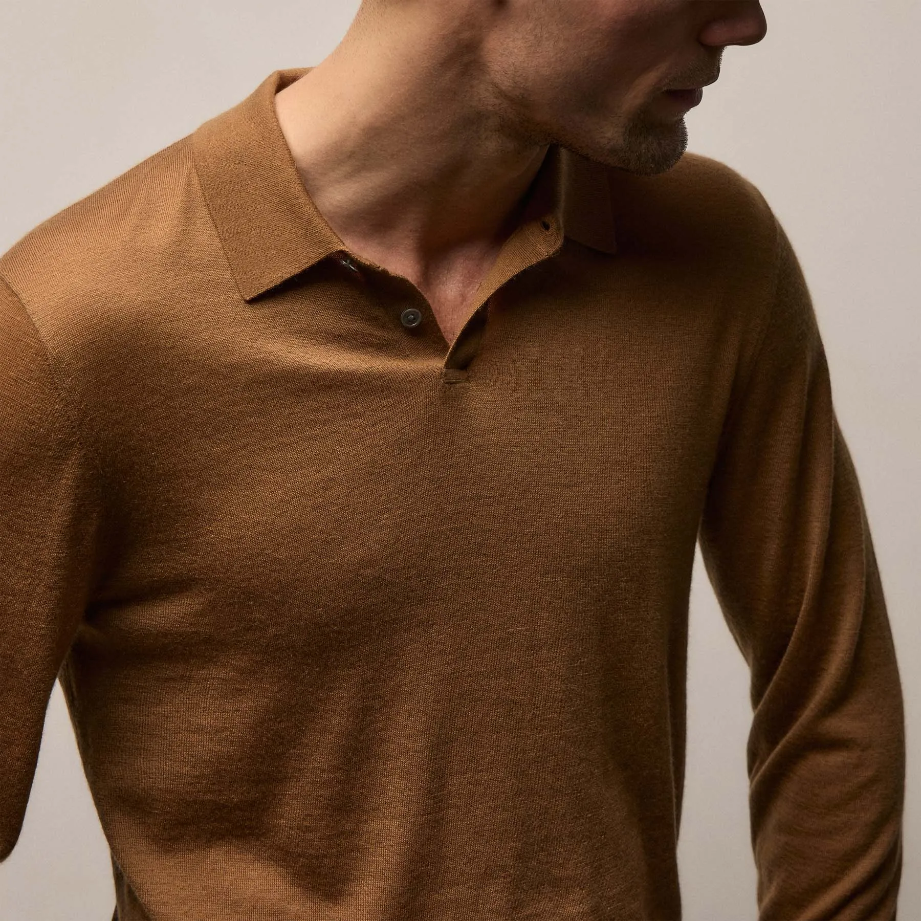 Ultrafine Cashmere Long Sleeve Polo - Whiskey sold by James Perse product image thumbnail 3