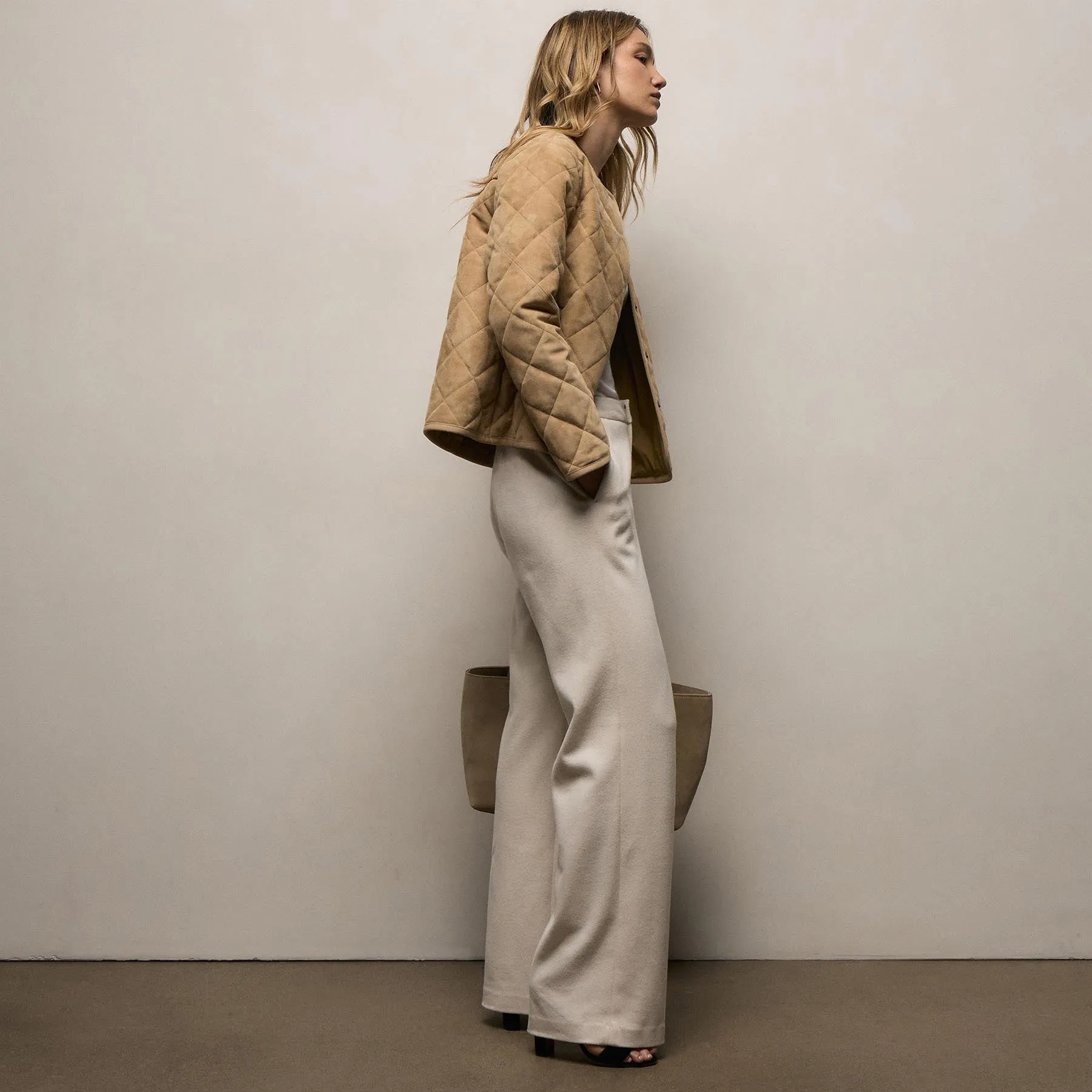 Quilted Suede Collarless Jacket - Sand sold by James Perse product image thumbnail 4