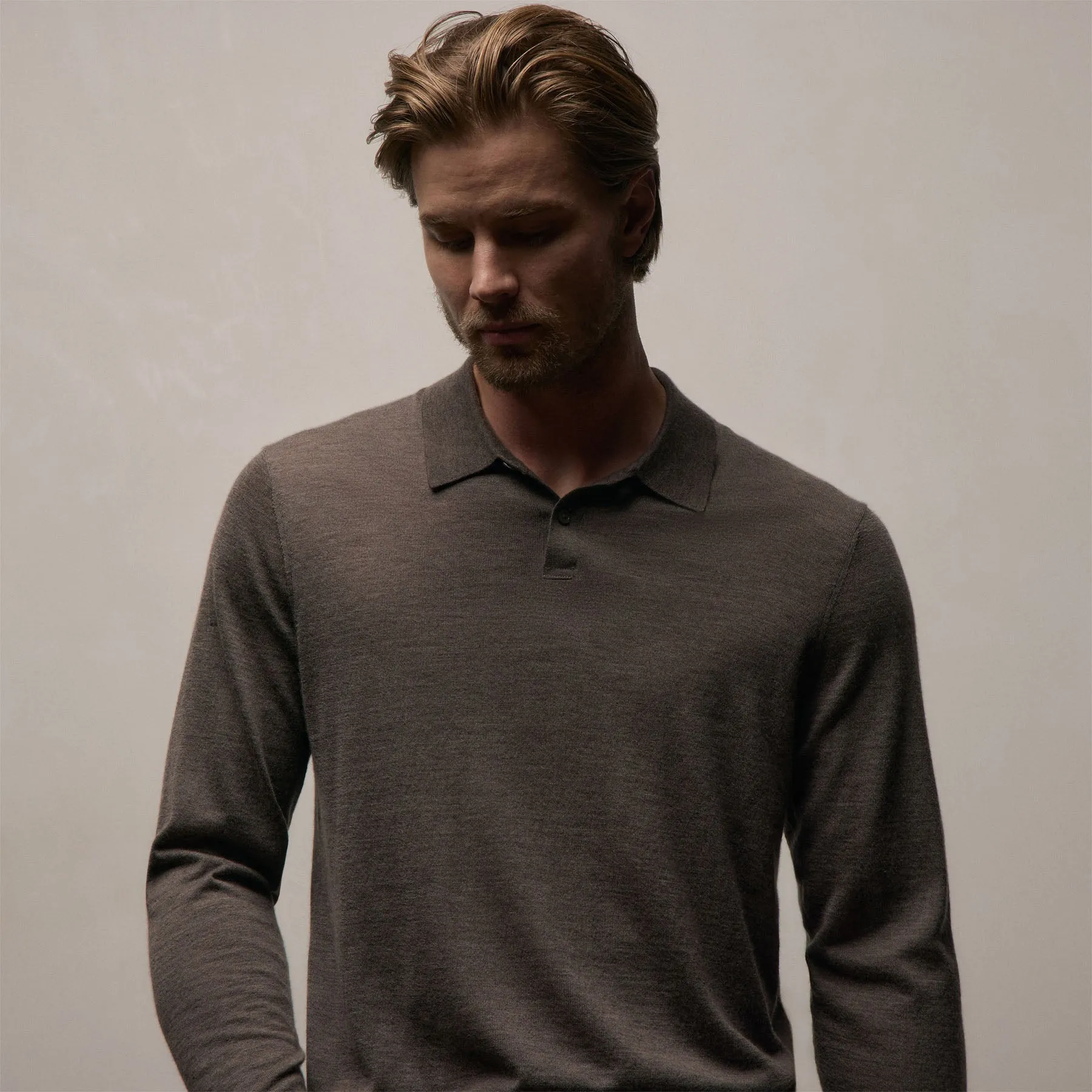 Ultrafine Cashmere Long Sleeve Polo - Dusty Brown sold by James Perse product image thumbnail 3