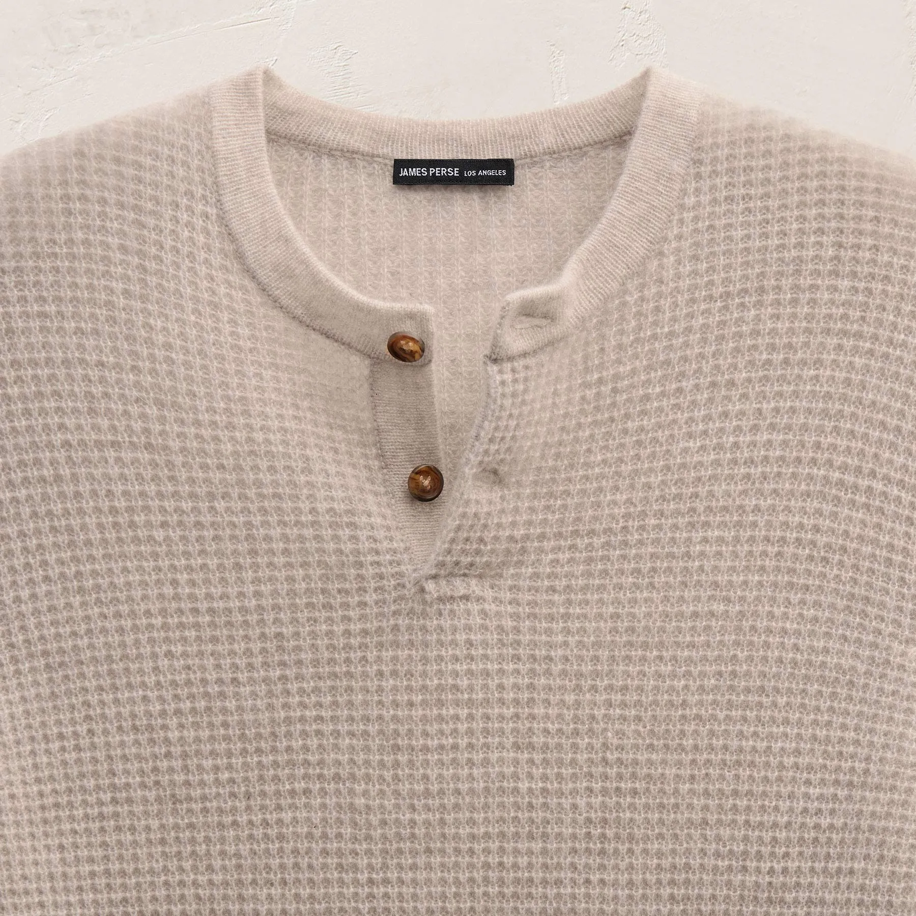 Soft Featherweight Cashmere Waffle Henley - Light Beige sold by James Perse product image thumbnail 5