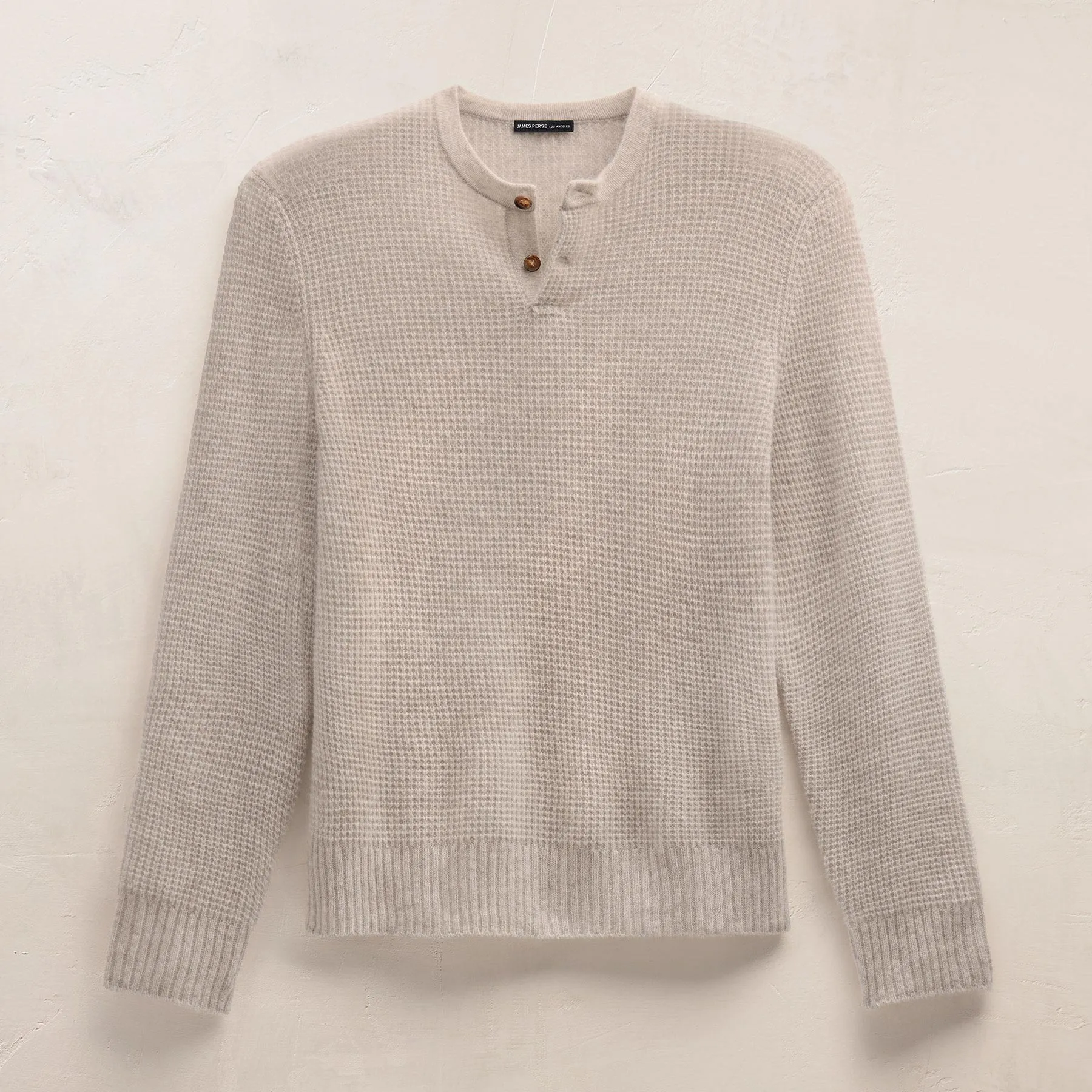 Soft Featherweight Cashmere Waffle Henley - Light Beige sold by James Perse product image thumbnail 2