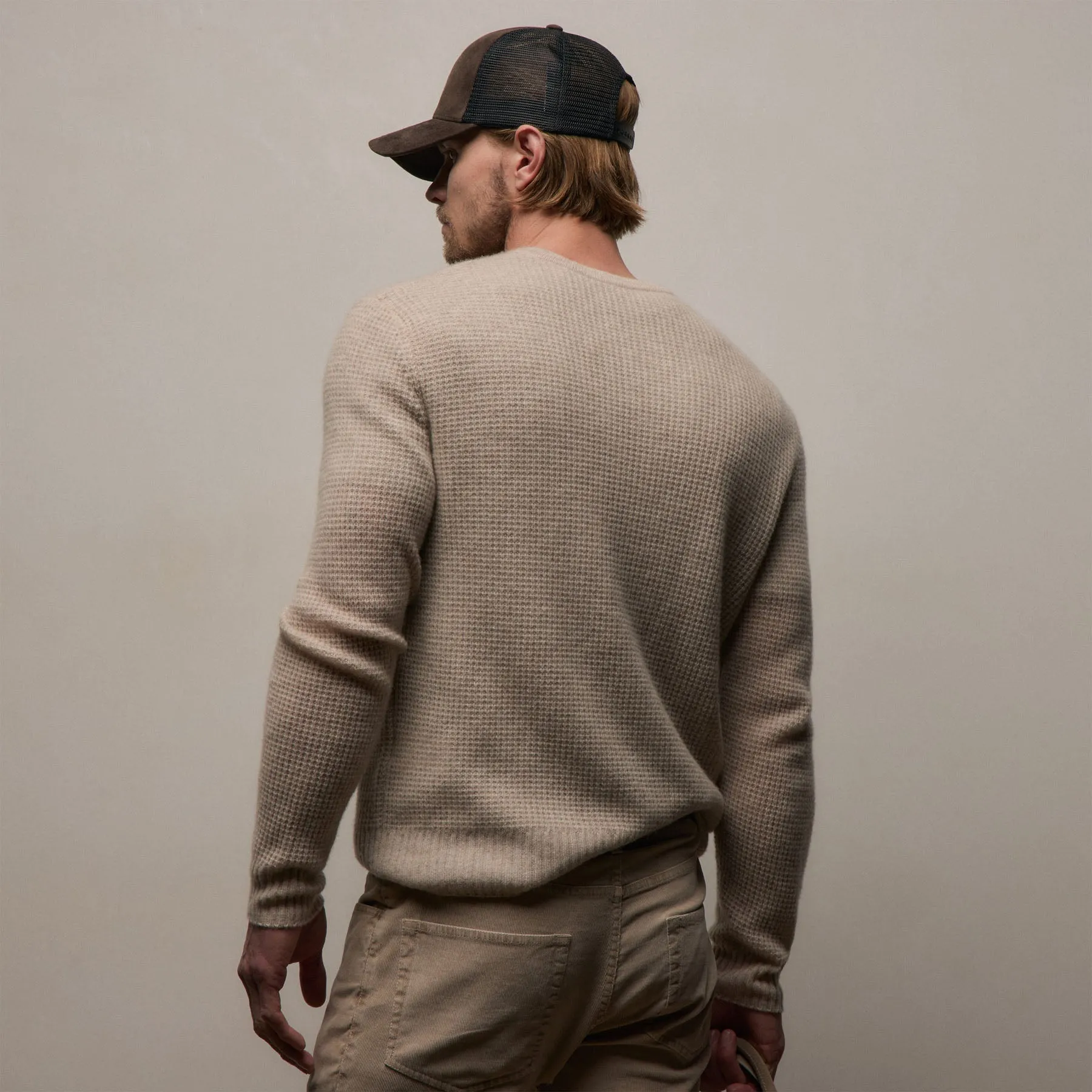Soft Featherweight Cashmere Waffle Henley - Light Beige sold by James Perse product image thumbnail 4