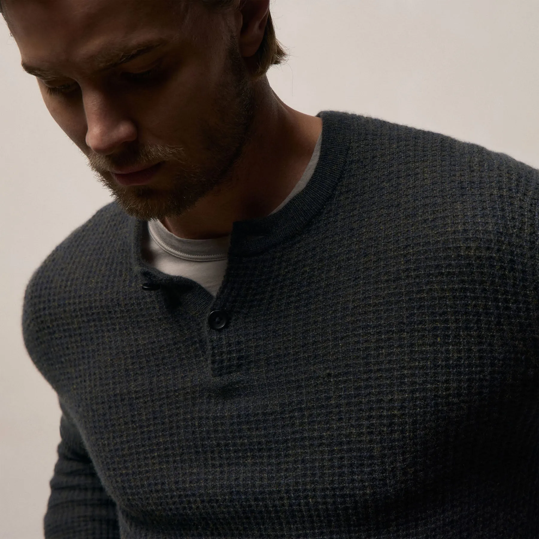 Soft Featherweight Cashmere Waffle Henley - Coal sold by James Perse product image thumbnail 3