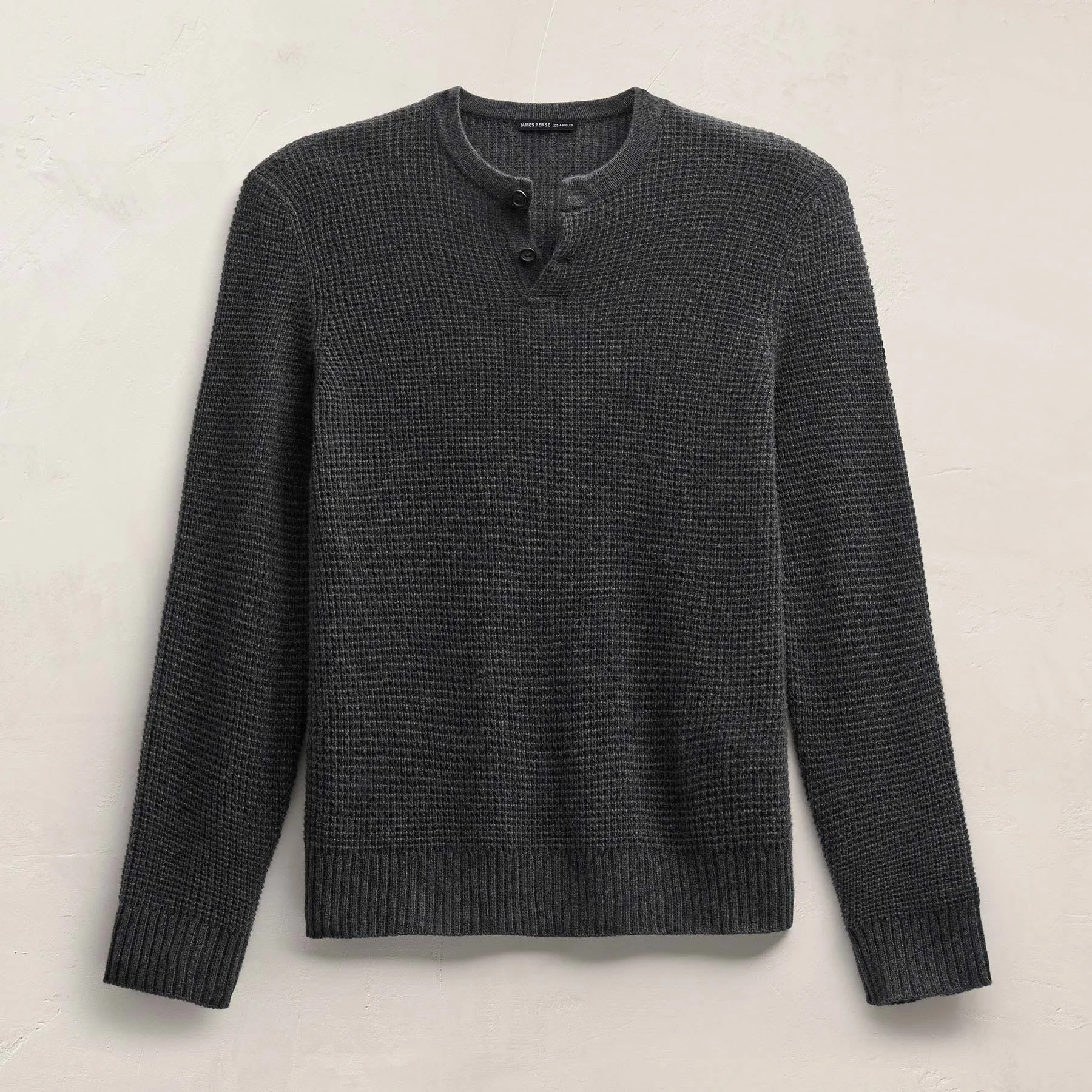 Soft Featherweight Cashmere Waffle Henley - Coal sold by James Perse product image thumbnail 2
