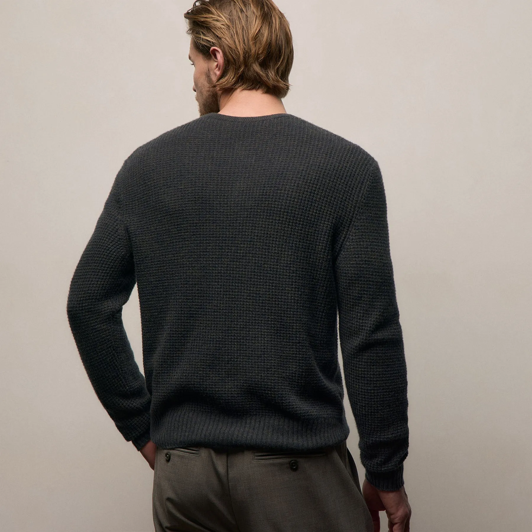 Soft Featherweight Cashmere Waffle Henley - Coal sold by James Perse product image thumbnail 4