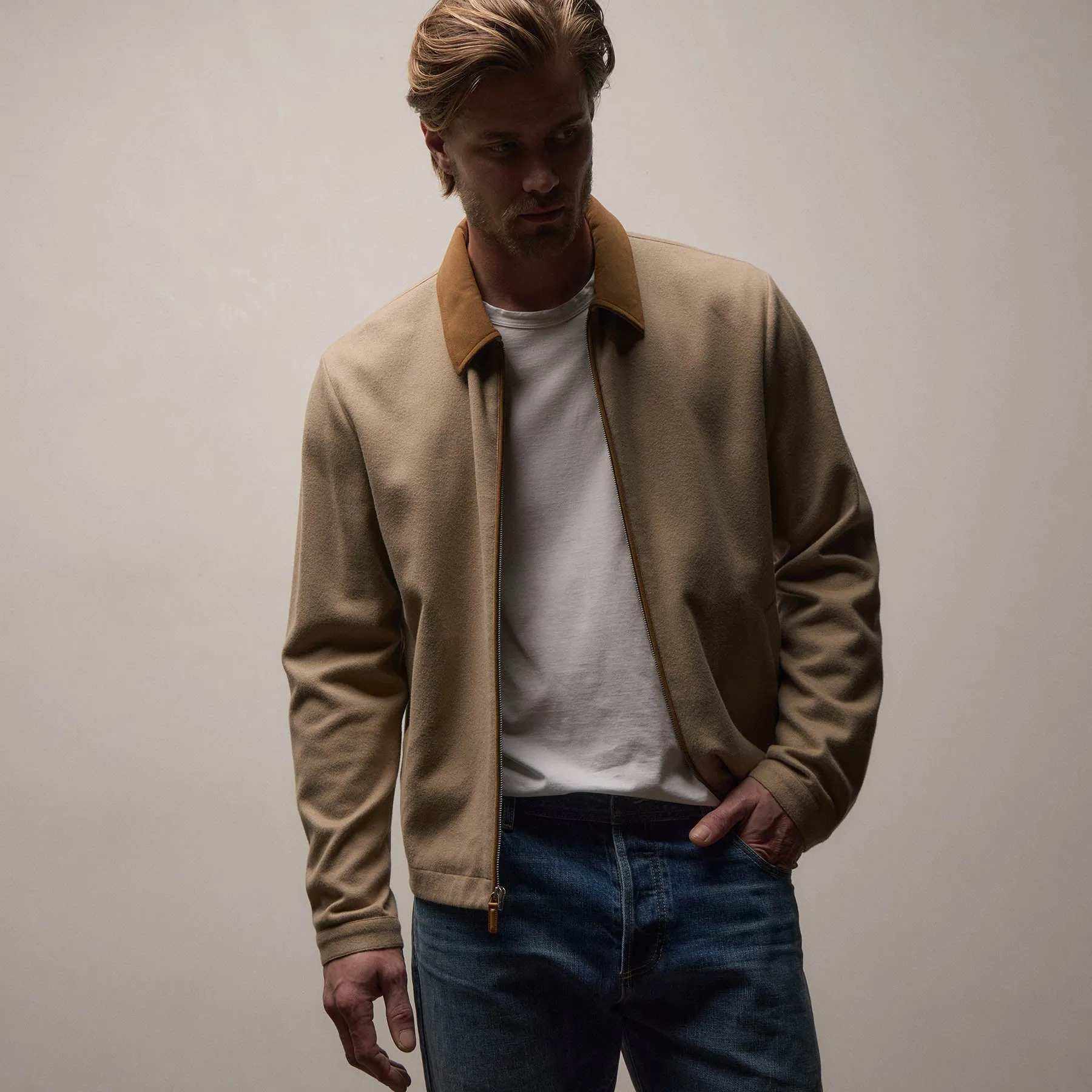 Brushed Cotton Coach Jacket - Soft Beige/Whiskey sold by James Perse