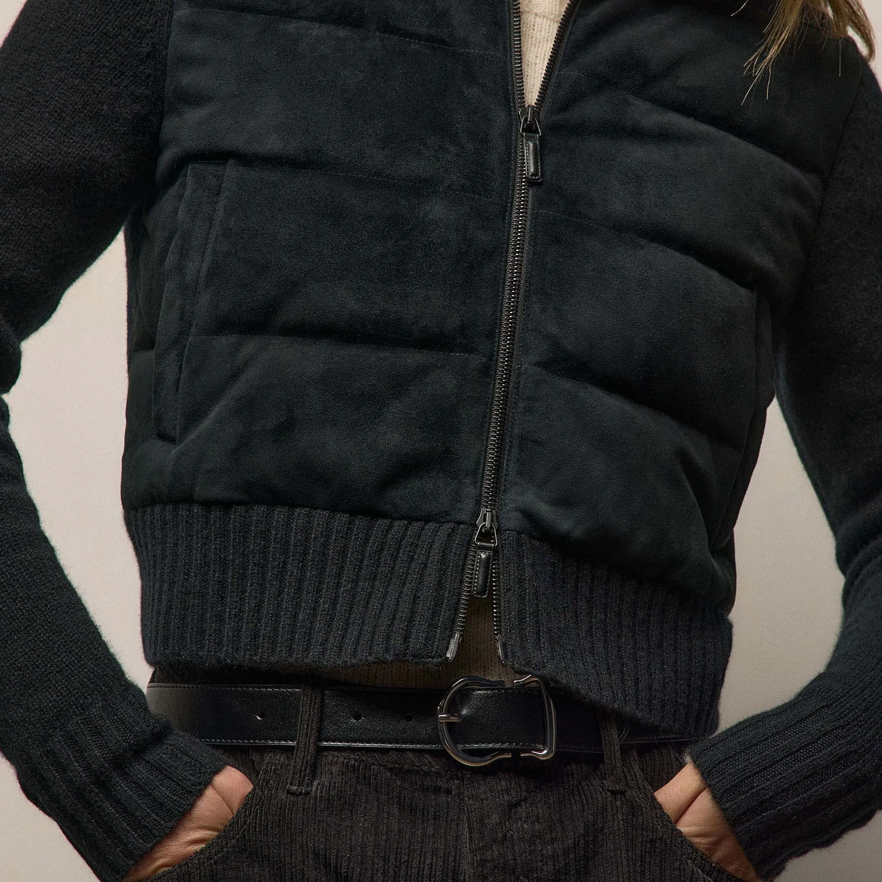 Quilted Suede Mixed Media Jacket - Black sold by James Perse product image thumbnail 2