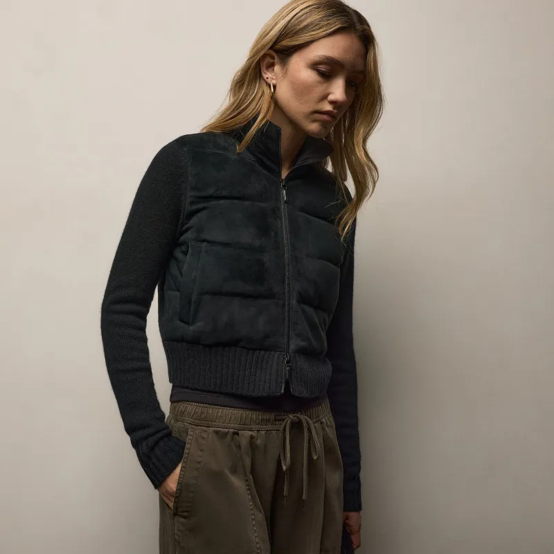 Quilted Suede Mixed Media Jacket - Black sold by James Perse