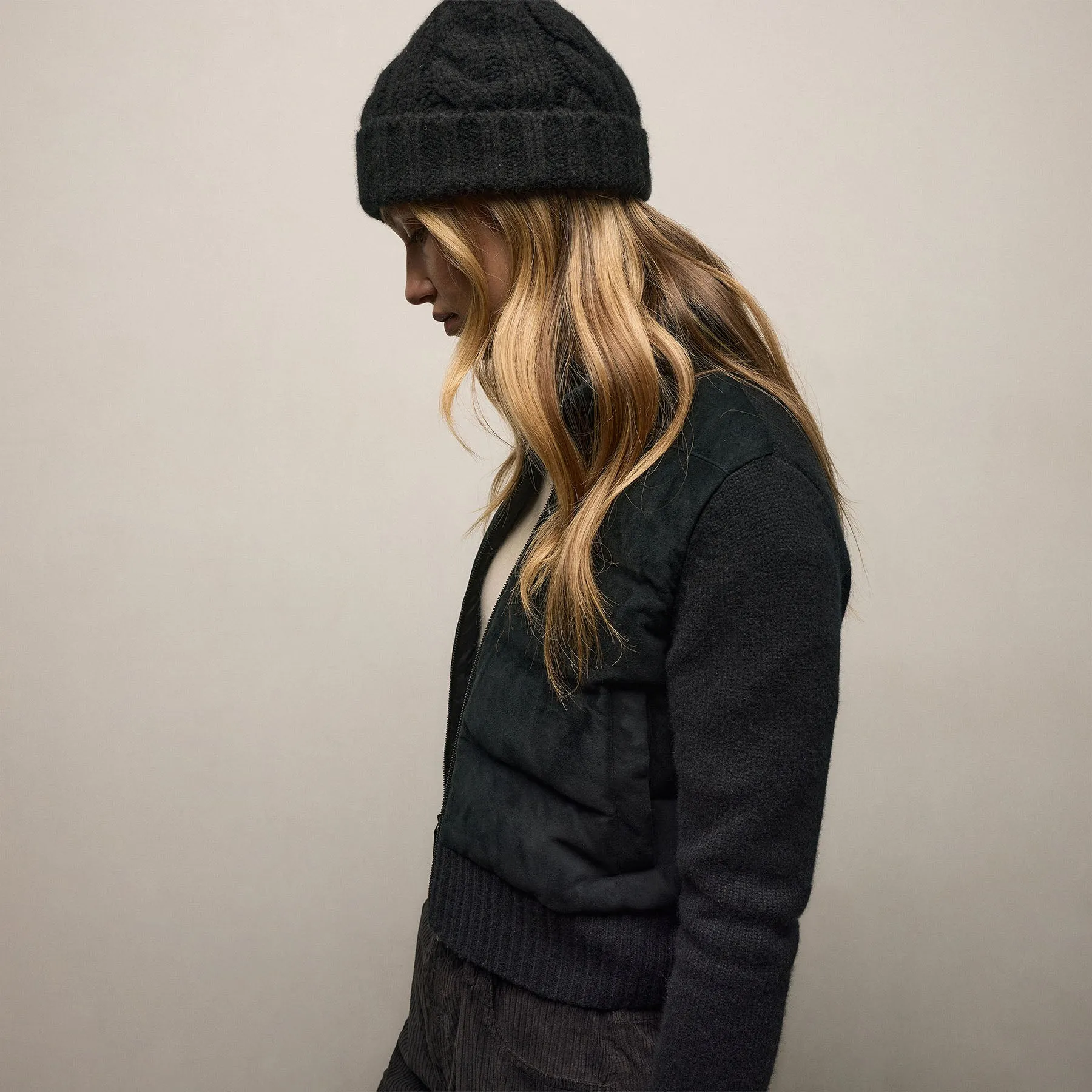 Quilted Suede Mixed Media Jacket - Black sold by James Perse product image thumbnail 4