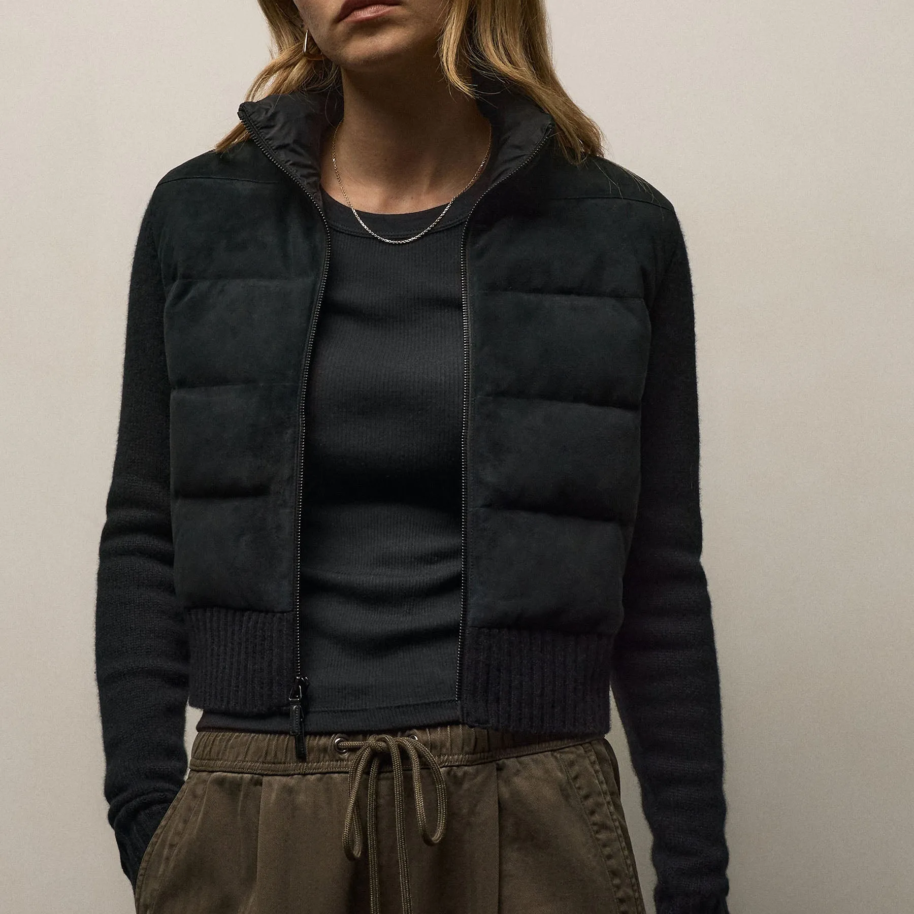 Quilted Suede Mixed Media Jacket - Black sold by James Perse product image thumbnail 3