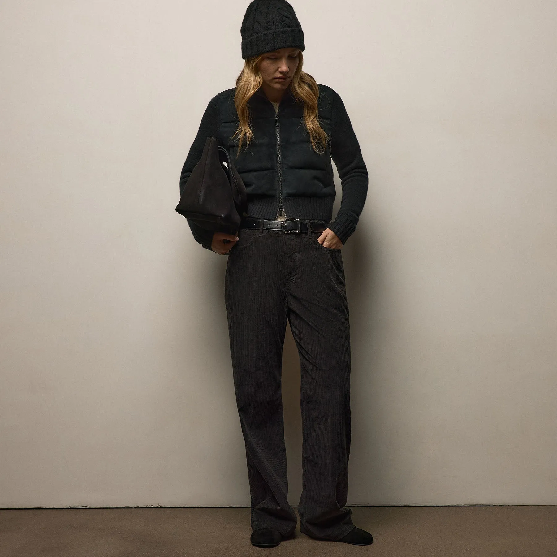 Quilted Suede Mixed Media Jacket - Black sold by James Perse product image thumbnail 5