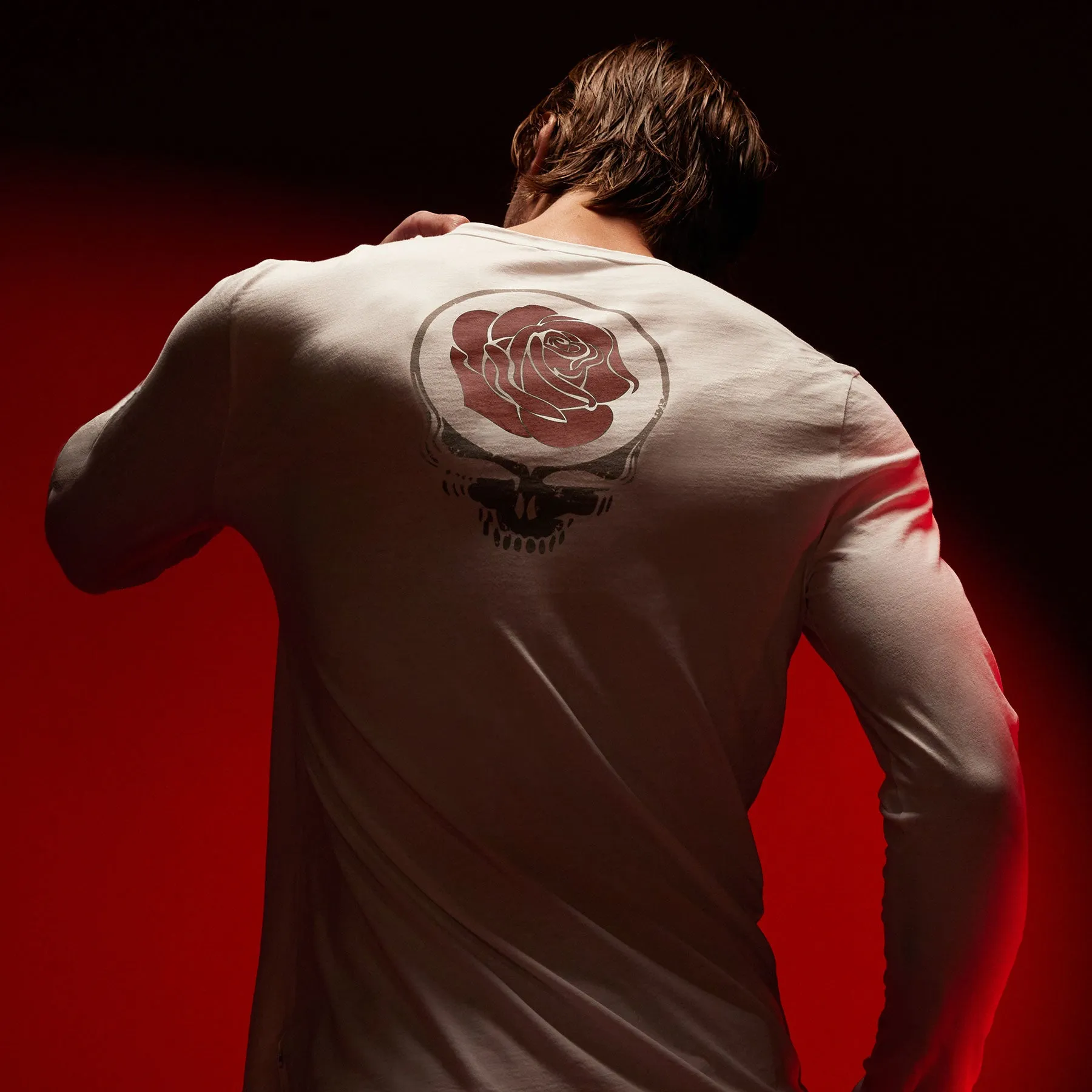 Grateful Dead Rose Long Sleeve Crew - White/Red sold by James Perse