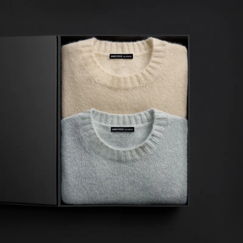 Women's Lightweight Textured Cashmere Crew Gift Set - Gypsophila/Ivory sold by James Perse