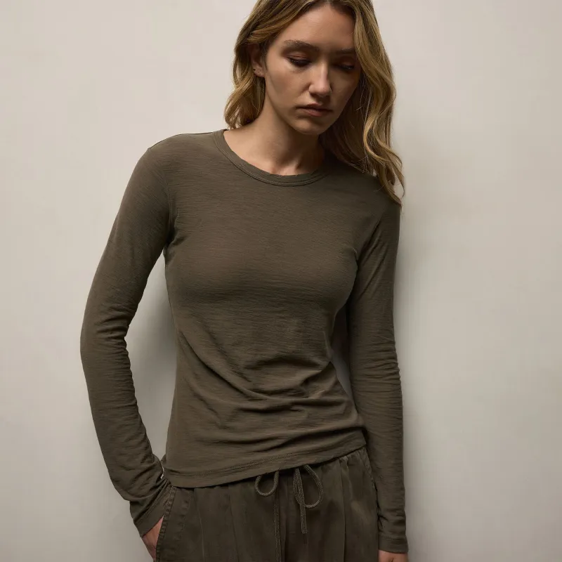 Sheer Slub Long Sleeve Crew - Army Green sold by James Perse