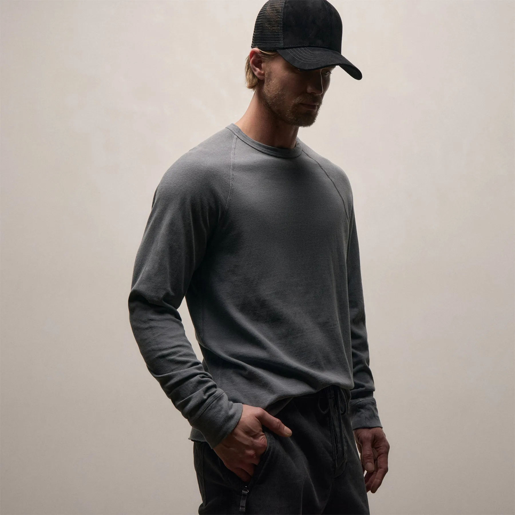 Slub Jersey Long Sleeve Raglan Crew - Cavalry Pigment sold by James Perse product image thumbnail 4