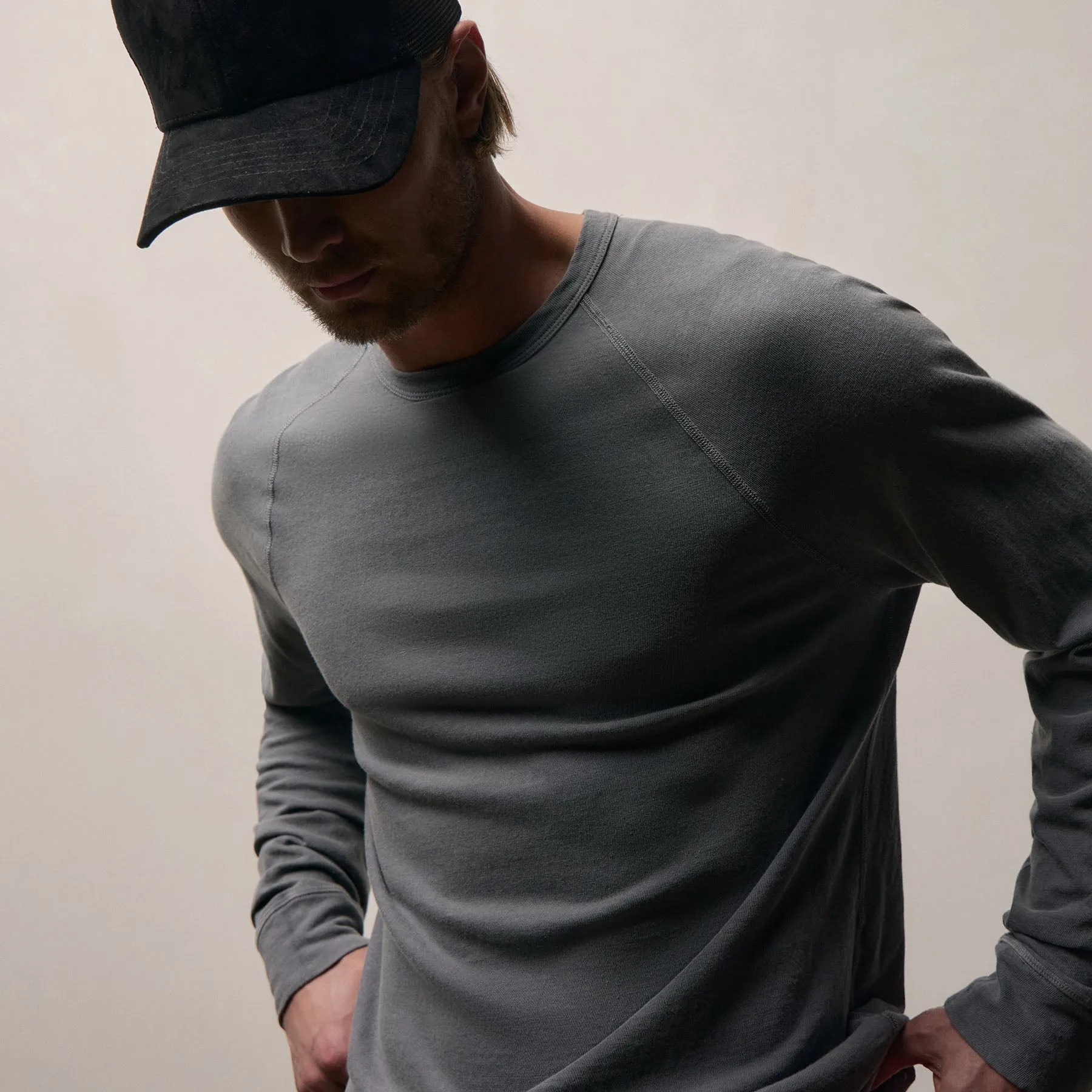 Slub Jersey Long Sleeve Raglan Crew - Cavalry Pigment sold by James Perse product image thumbnail 3