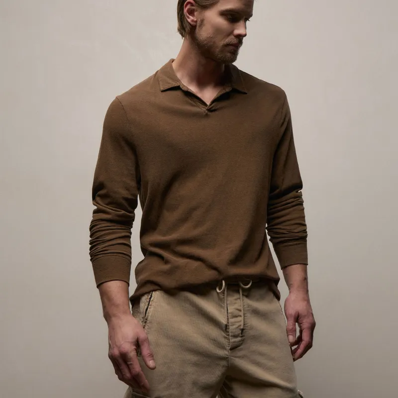 Slub Jersey Long Sleeve Open Polo - Gingerbread Pigment sold by James Perse
