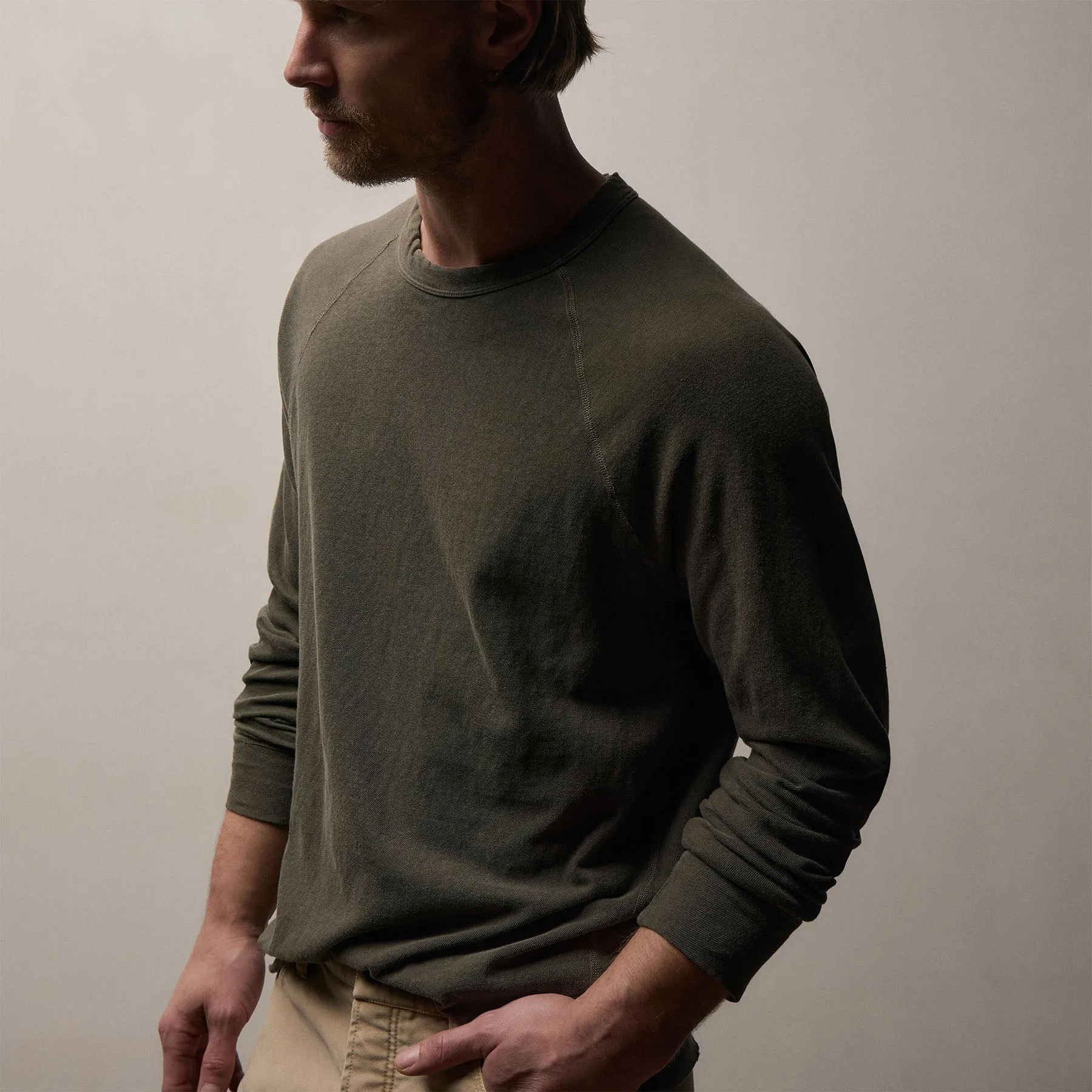 Slub Jersey Long Sleeve Raglan Crew - Army Green Pigment sold by James Perse product image thumbnail 4