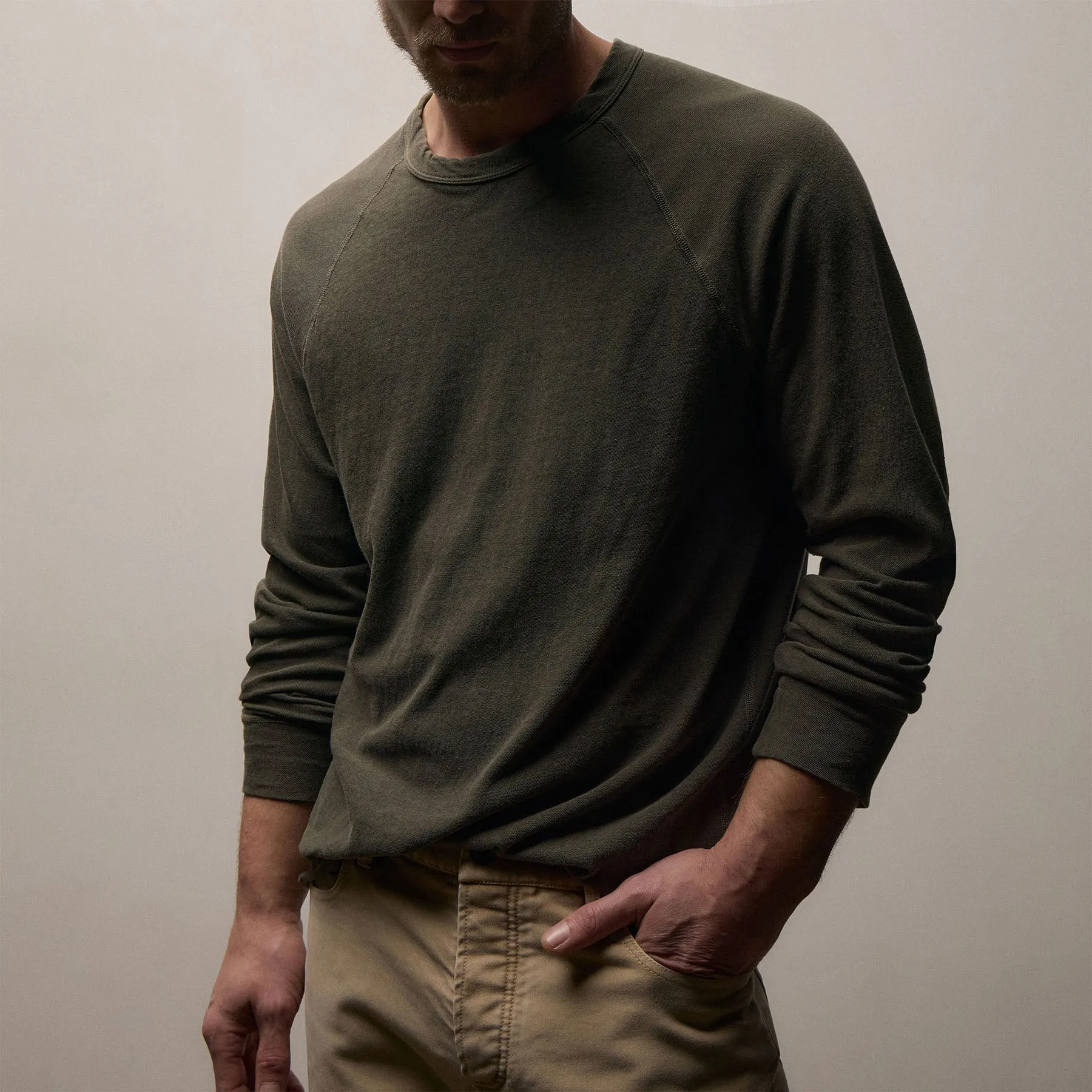 Slub Jersey Long Sleeve Raglan Crew - Army Green Pigment sold by James Perse