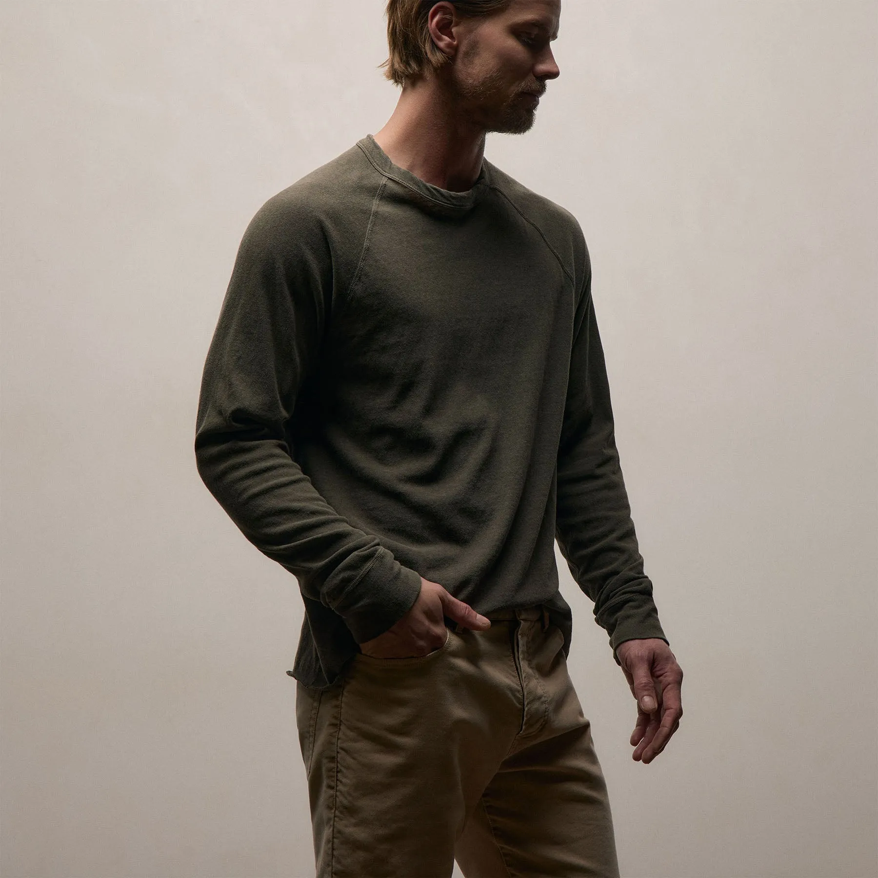 Slub Jersey Long Sleeve Raglan Crew - Army Green Pigment sold by James Perse product image thumbnail 5