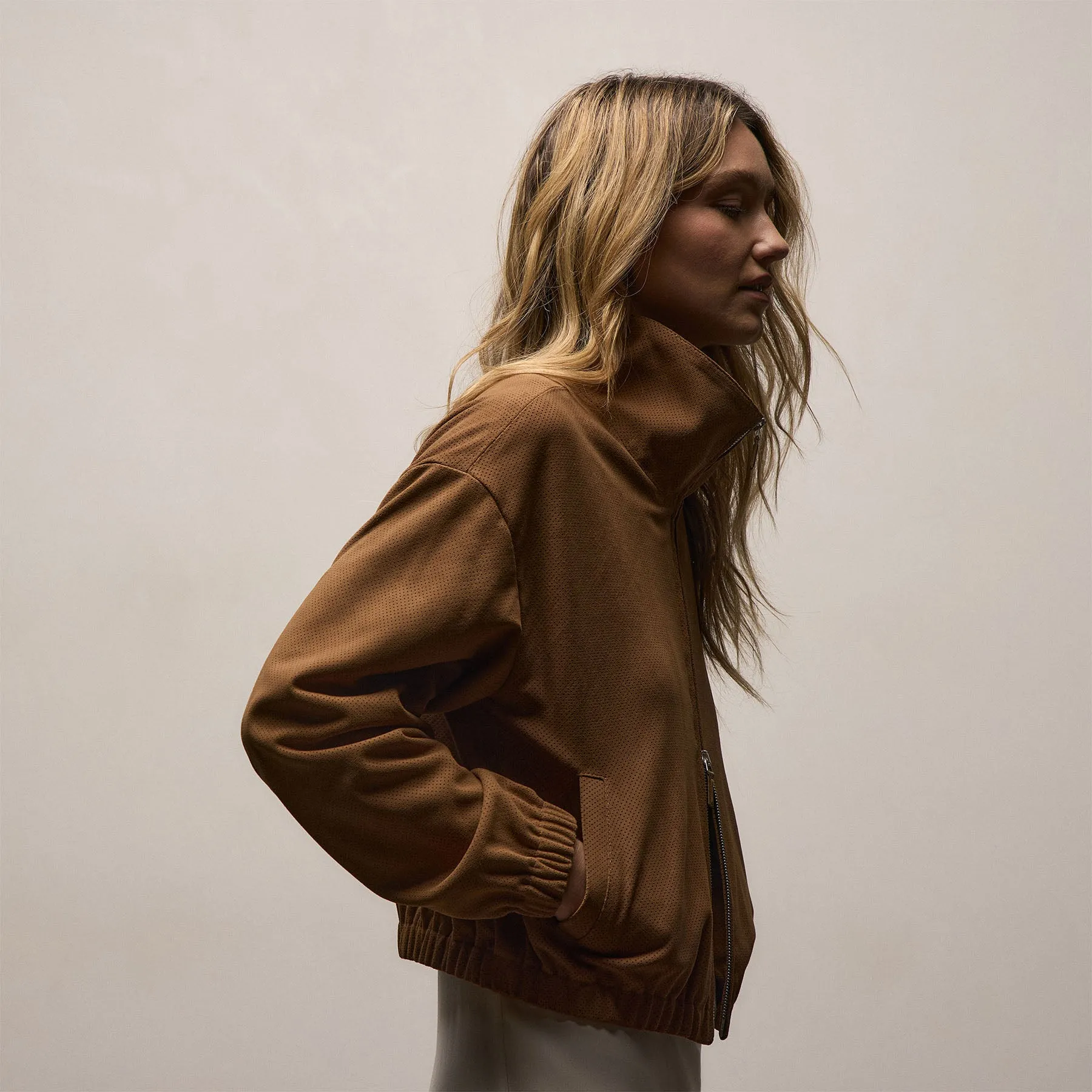 Perforated Suede Blouson Jacket - Gingerbread sold by James Perse product image thumbnail 3