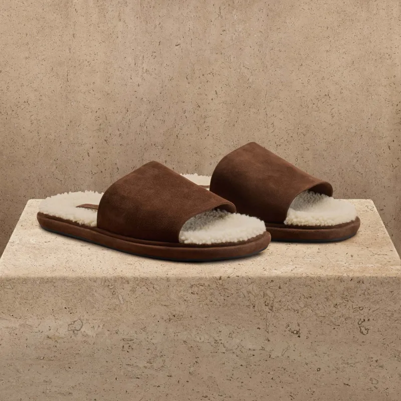 Women's Shearling Suede Slide - Acero/Natural sold by James Perse
