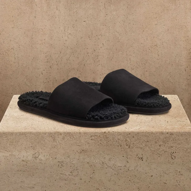 Women's Shearling Suede Slide - Black/Black sold by James Perse