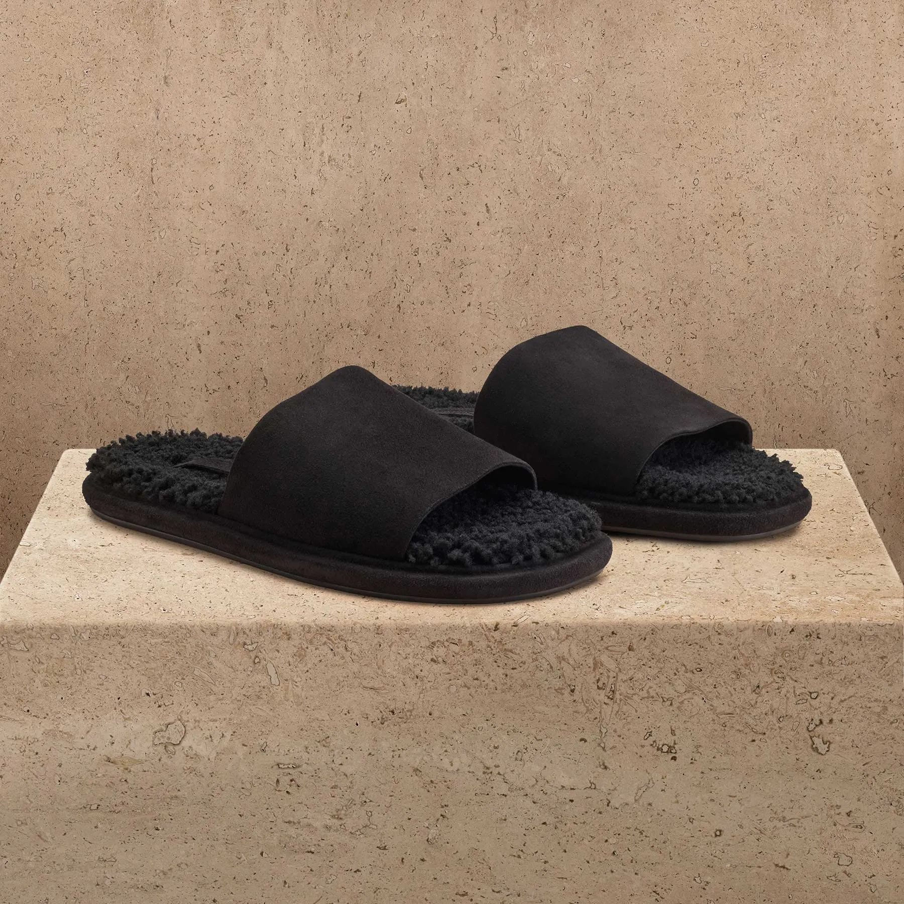 Women's Shearling Suede Slide - Black/Black sold by James Perse