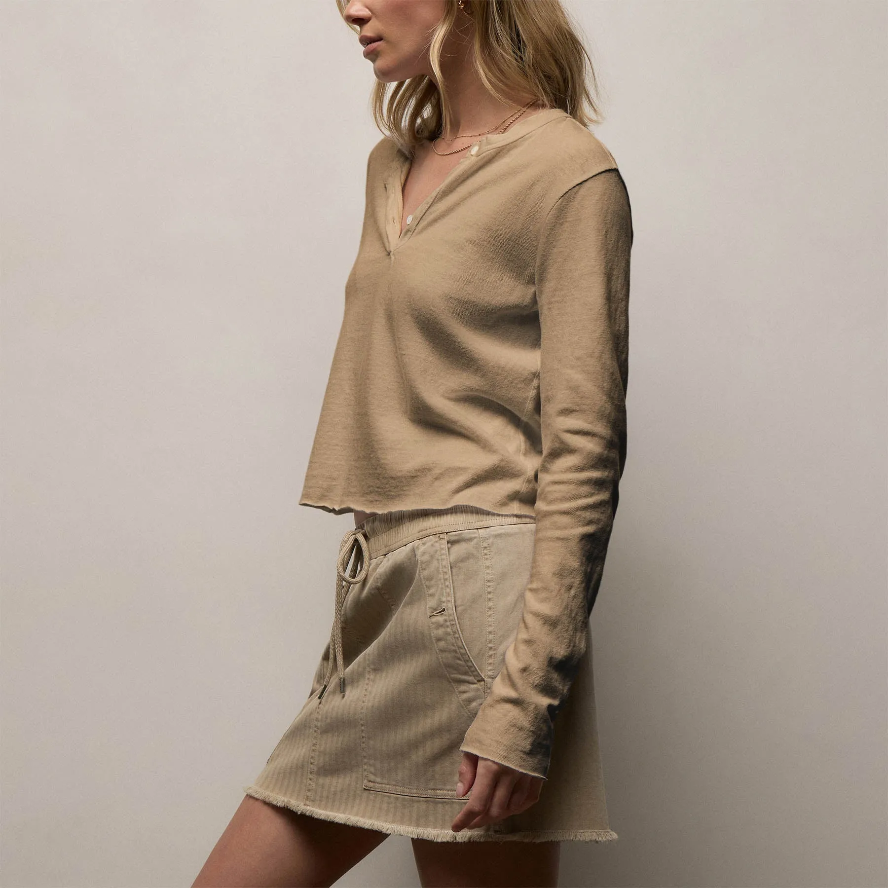 Slub Jersey Long Sleeve Henley - Light Khaki Pigment sold by James Perse product image thumbnail 3