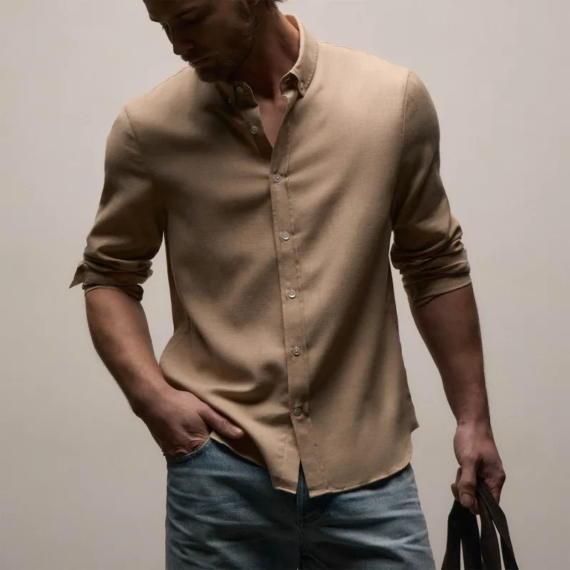 Cotton Cashmere Twill Shirt - Soft Beige sold by James Perse