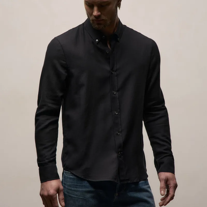 Cotton Cashmere Twill Shirt - Black sold by James Perse