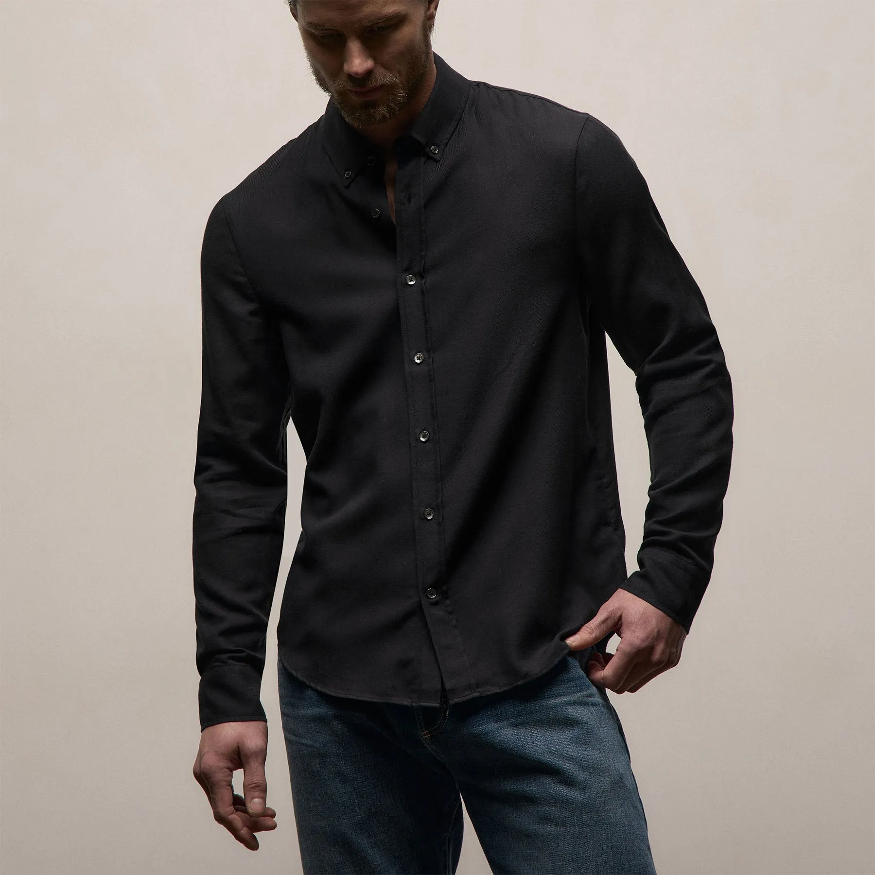 Cotton Cashmere Twill Shirt - Black sold by James Perse product image thumbnail 4