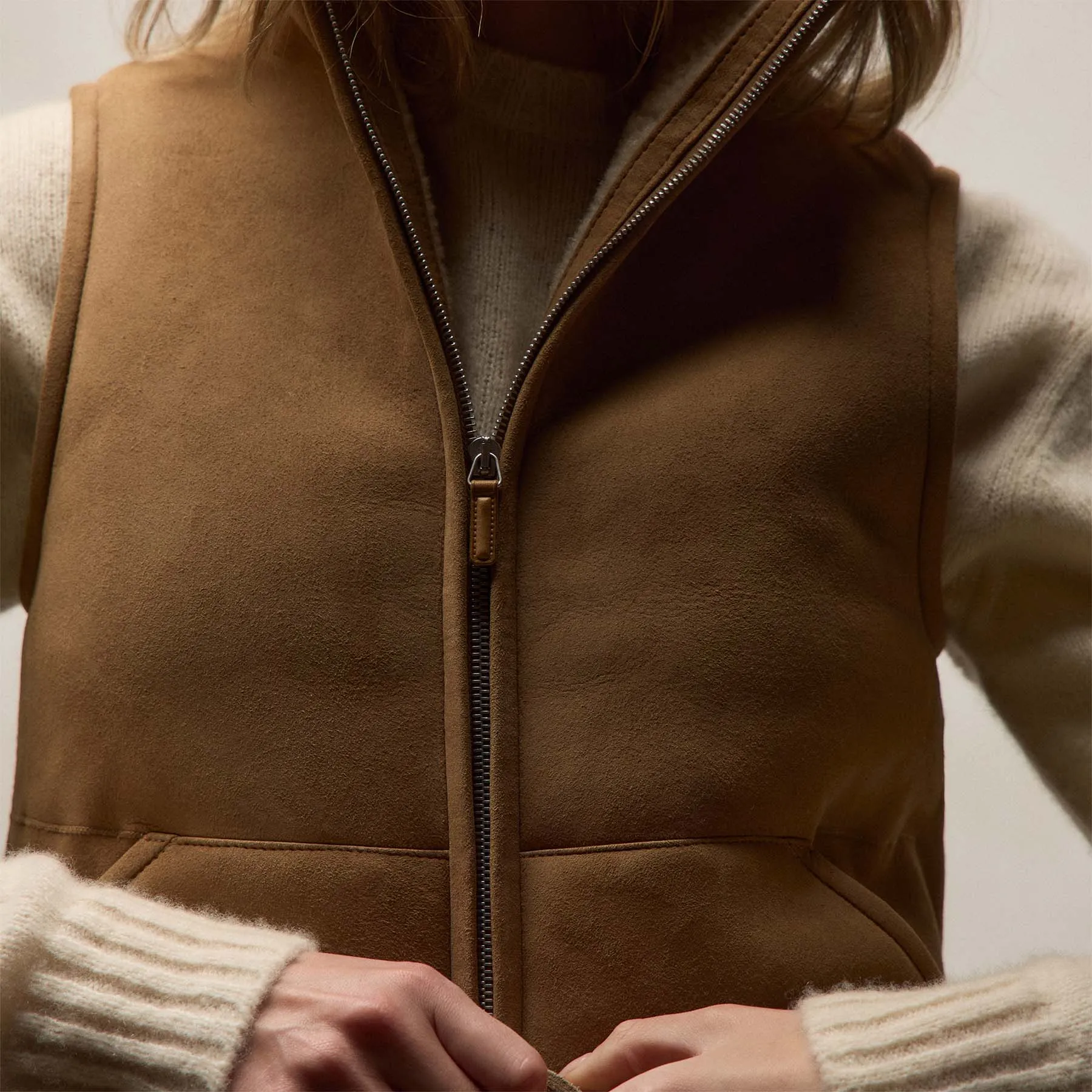 Suede Shearling Vest - Caramel sold by James Perse product image thumbnail 3