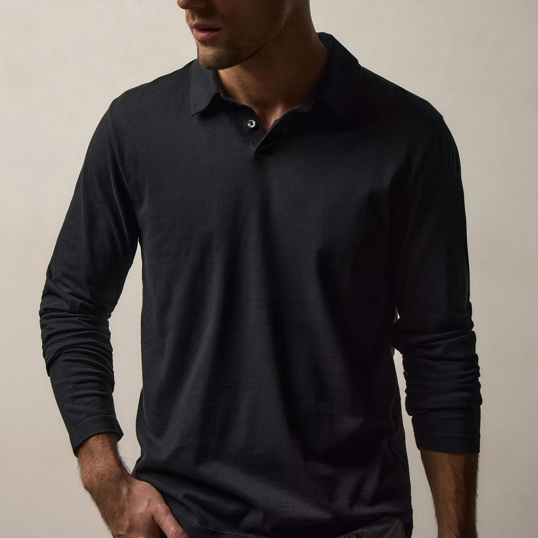 Brushed Lotus Long Sleeve Polo - Black sold by James Perse product image thumbnail 3