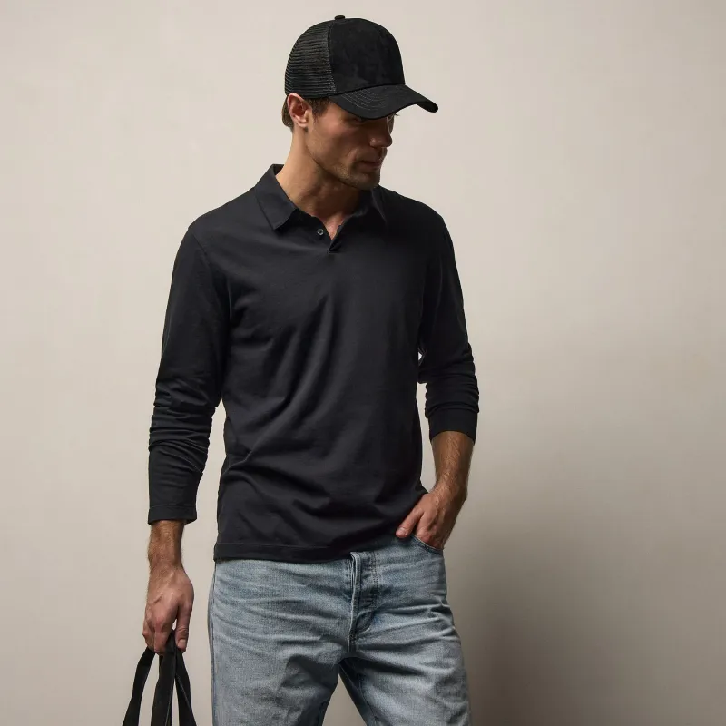 Brushed Lotus Long Sleeve Polo - Black sold by James Perse