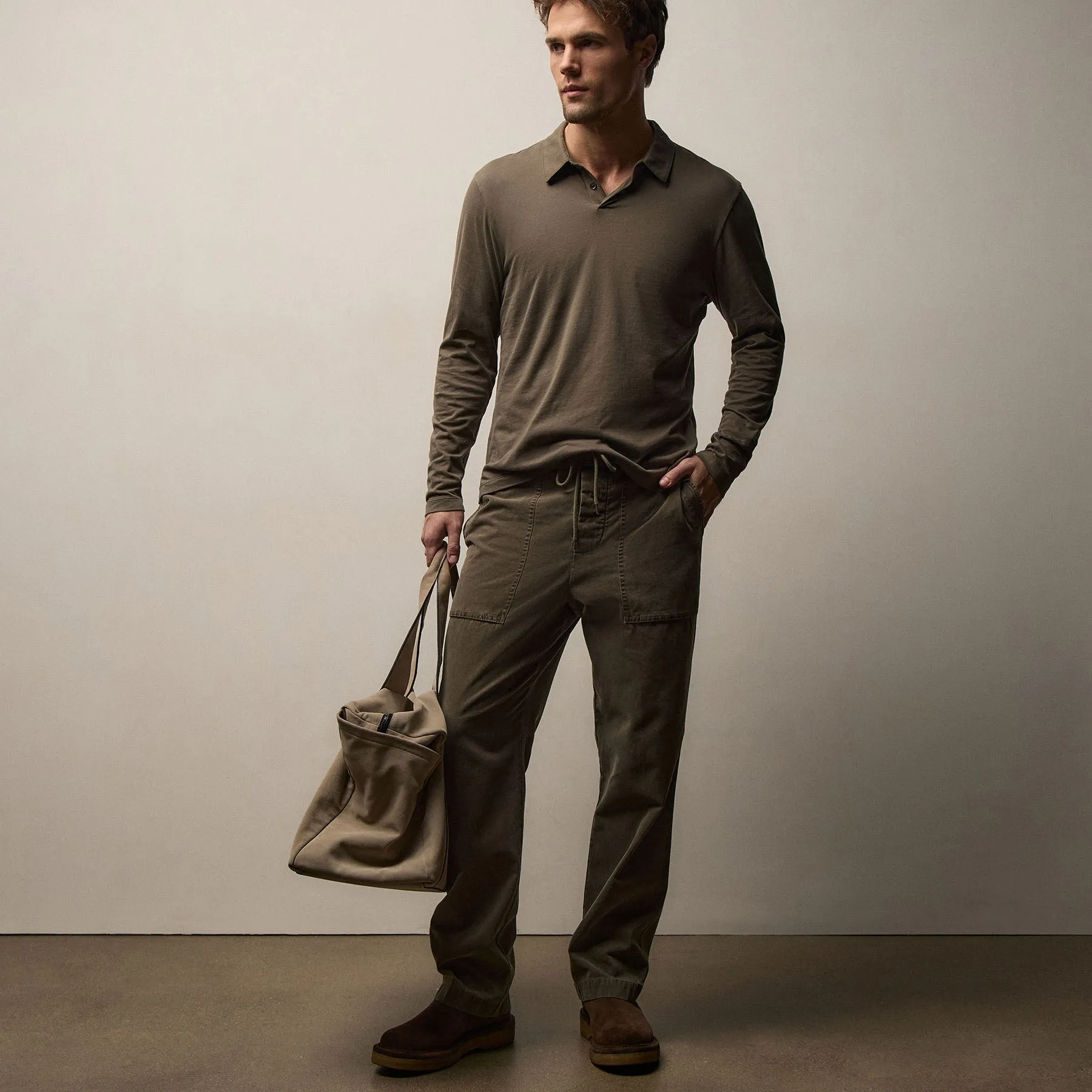 Brushed Lotus Long Sleeve Polo - Army Green sold by James Perse product image thumbnail 4
