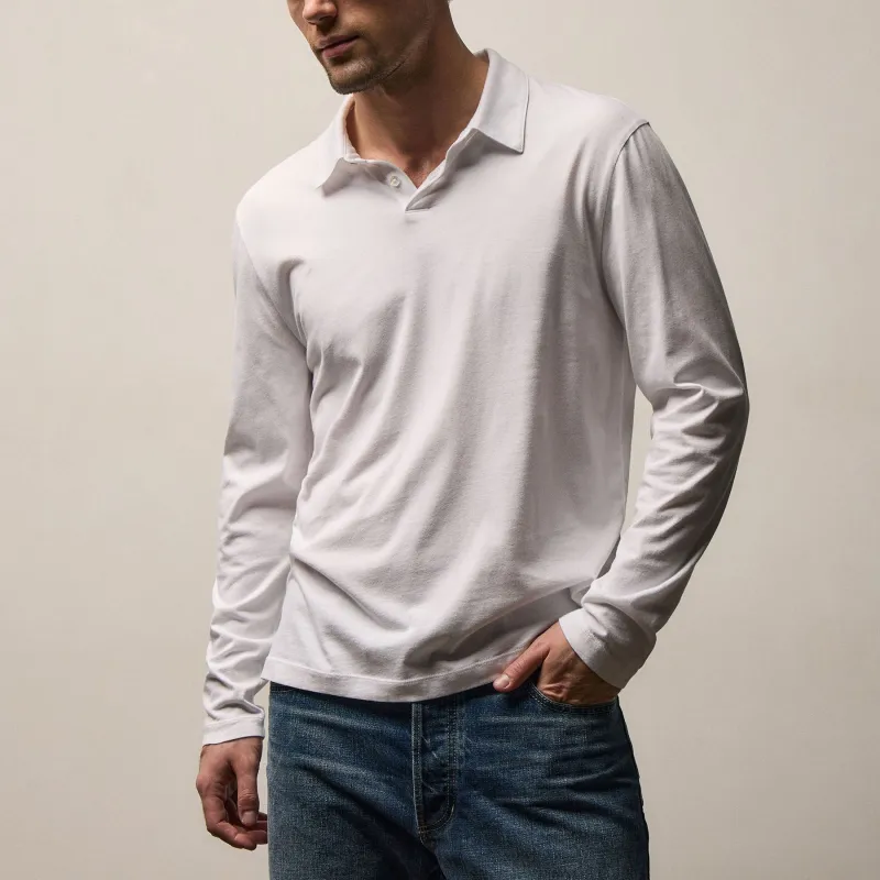 Brushed Lotus Long Sleeve Polo - White sold by James Perse
