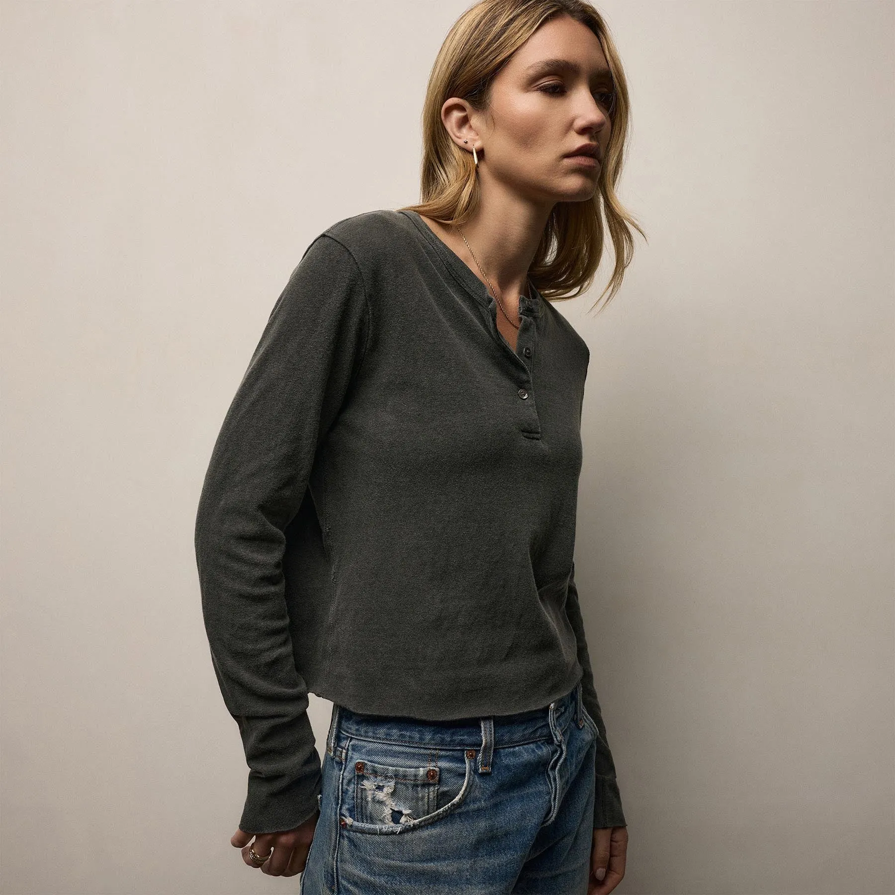 Slub Jersey Long Sleeve Henley - Hemlock Pigment sold by James Perse