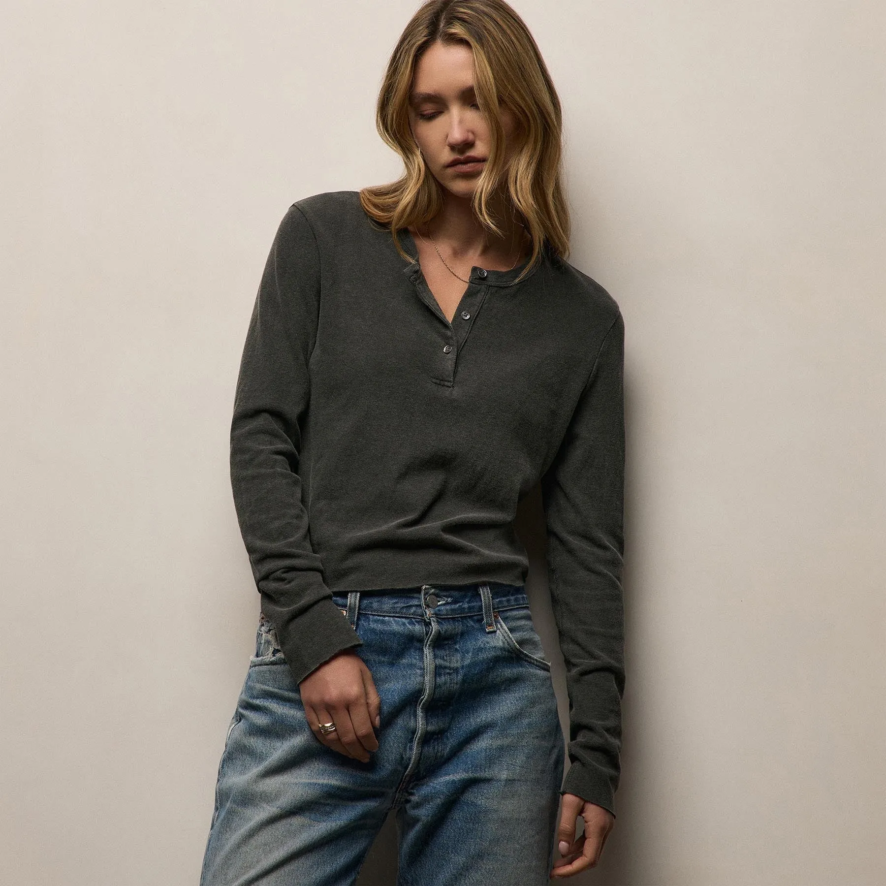 Slub Jersey Long Sleeve Henley - Hemlock Pigment sold by James Perse product image thumbnail 4