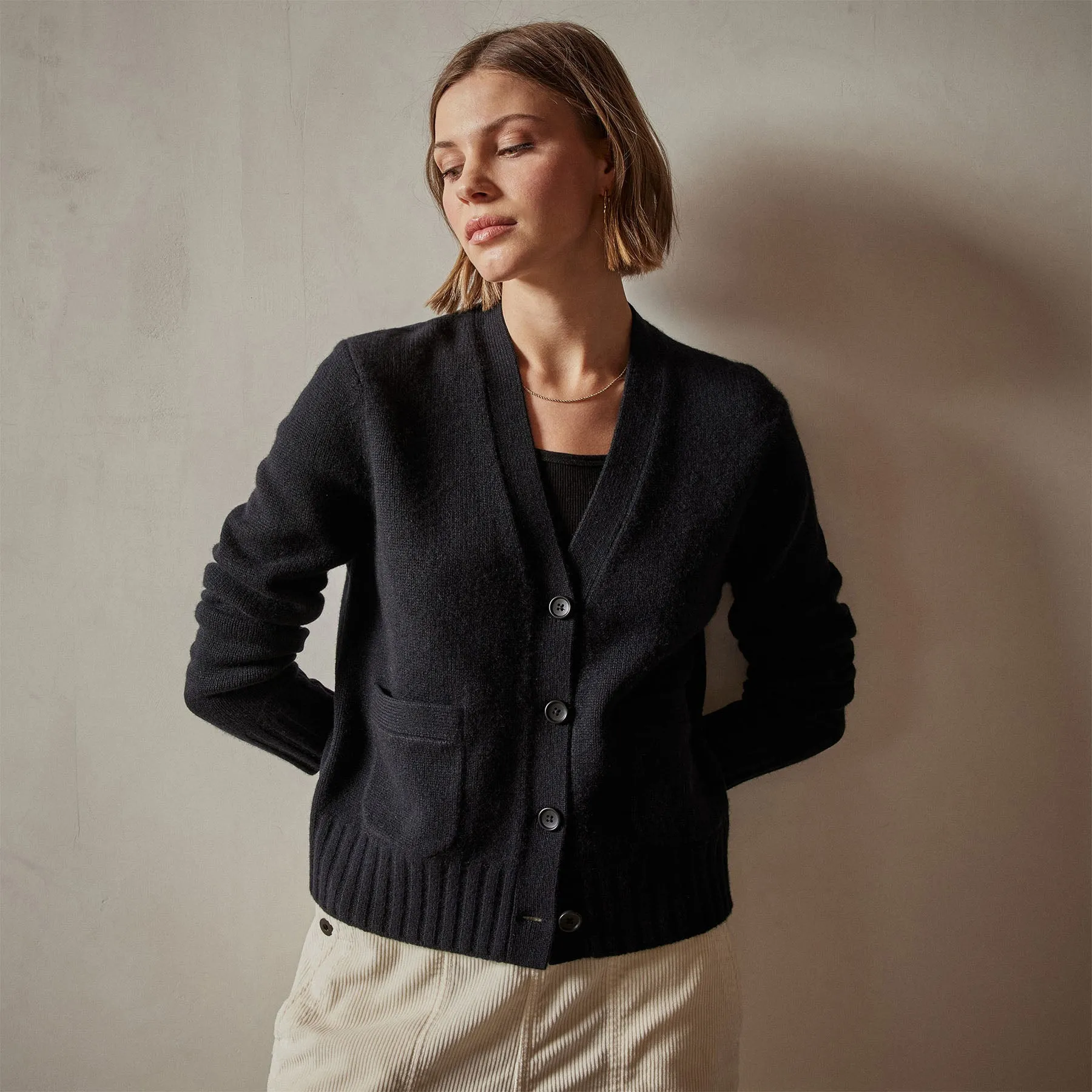 Shrunken Recycled Cashmere Cardigan - Black sold by James Perse