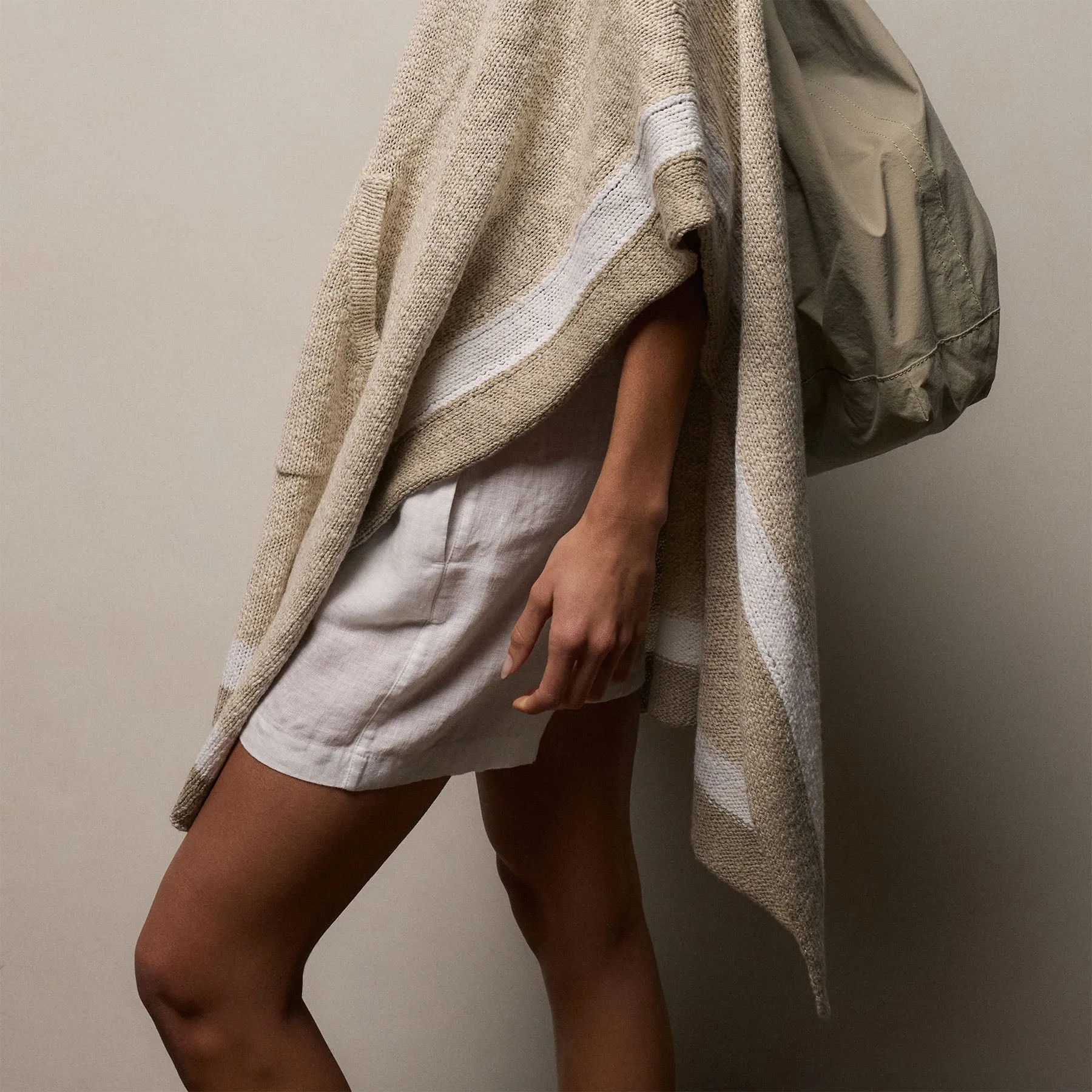 Baja Surf Hooded Poncho - Natural/White/Taupe sold by James Perse product image thumbnail 2