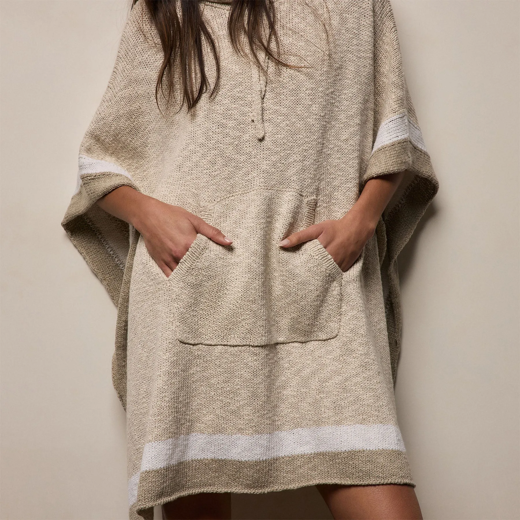 Baja Surf Hooded Poncho - Natural/White/Taupe sold by James Perse product image thumbnail 4
