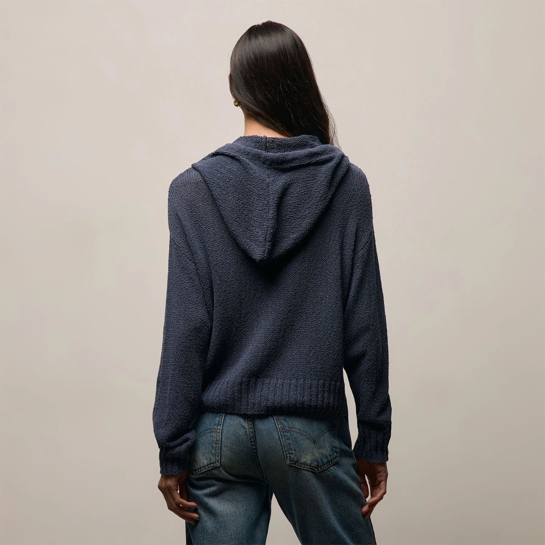 East Cape Silk Linen Hooded Sweater - Navy sold by James Perse product image thumbnail 2