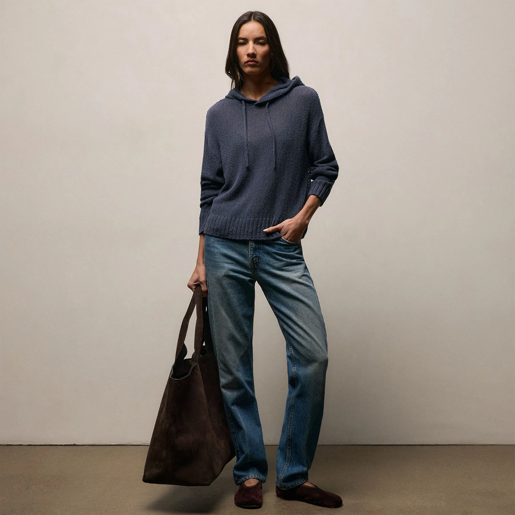 East Cape Silk Linen Hooded Sweater - Navy sold by James Perse product image thumbnail 3