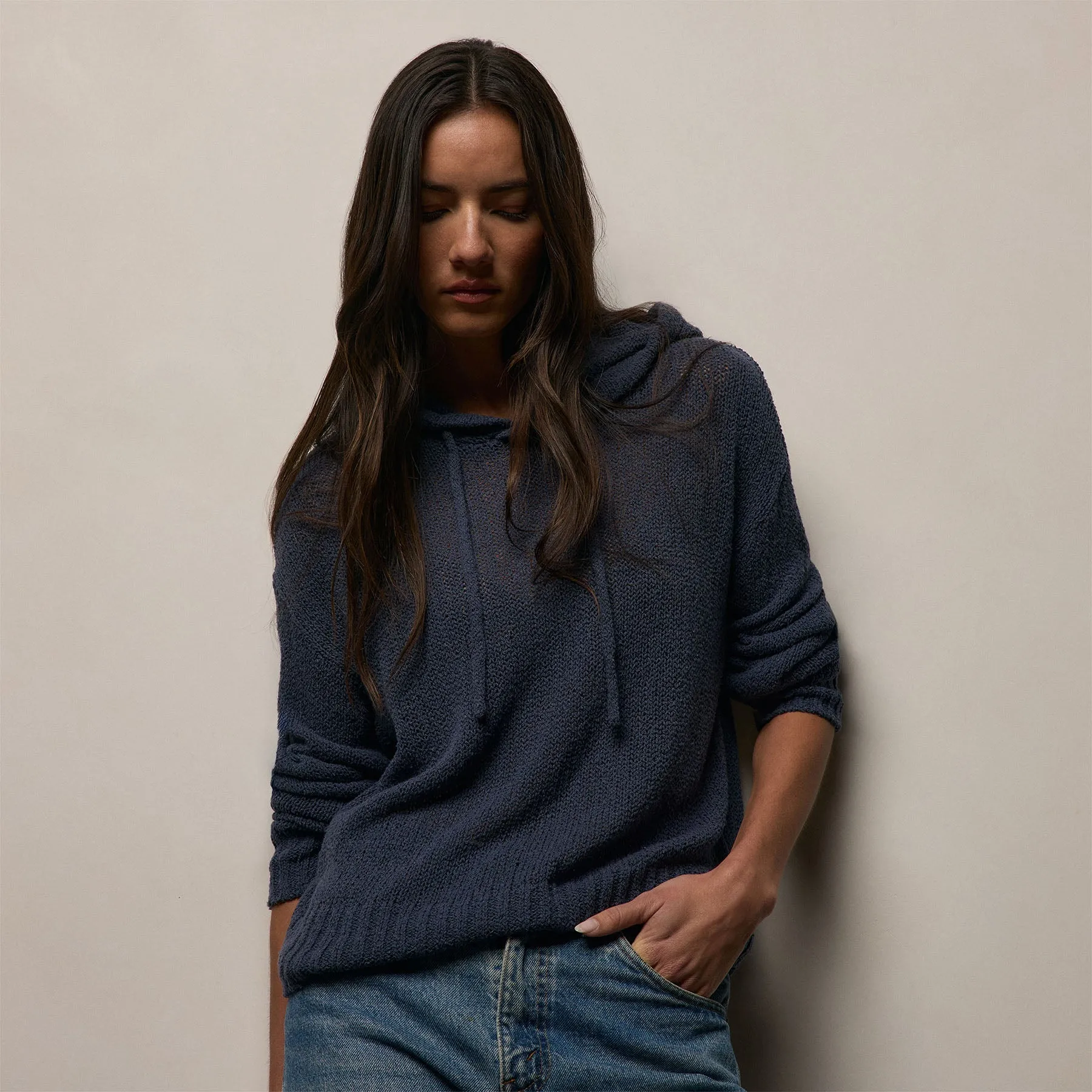 East Cape Silk Linen Hooded Sweater - Navy sold by James Perse product image thumbnail 4