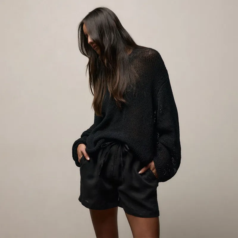 Oversized Cotton Linen Beach Sweater - Black sold by James Perse