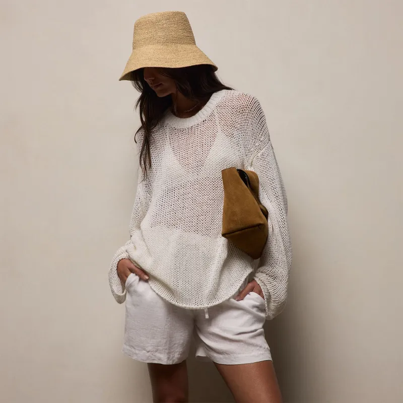 Oversized Cotton Linen Beach Sweater - Off White sold by James Perse