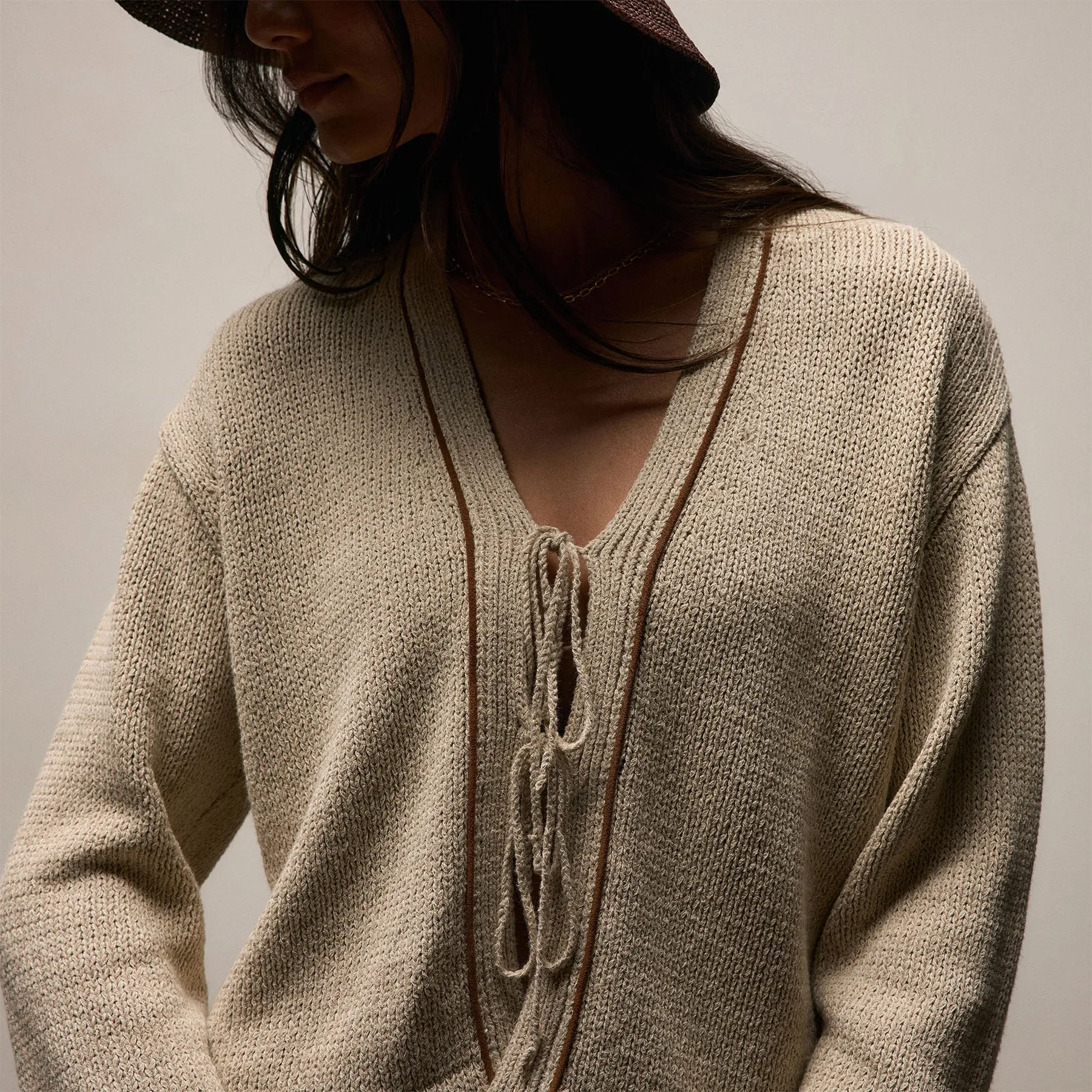 Baja Tie Front Cardigan - Natural/Tobacco sold by James Perse product image thumbnail 2