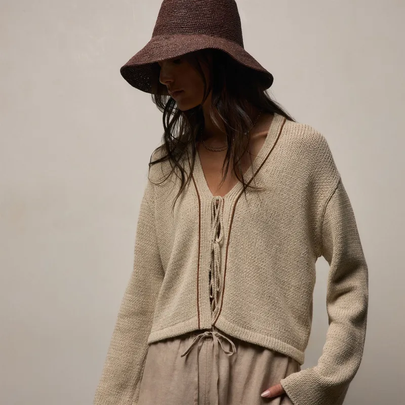 Baja Tie Front Cardigan - Natural/Tobacco sold by James Perse