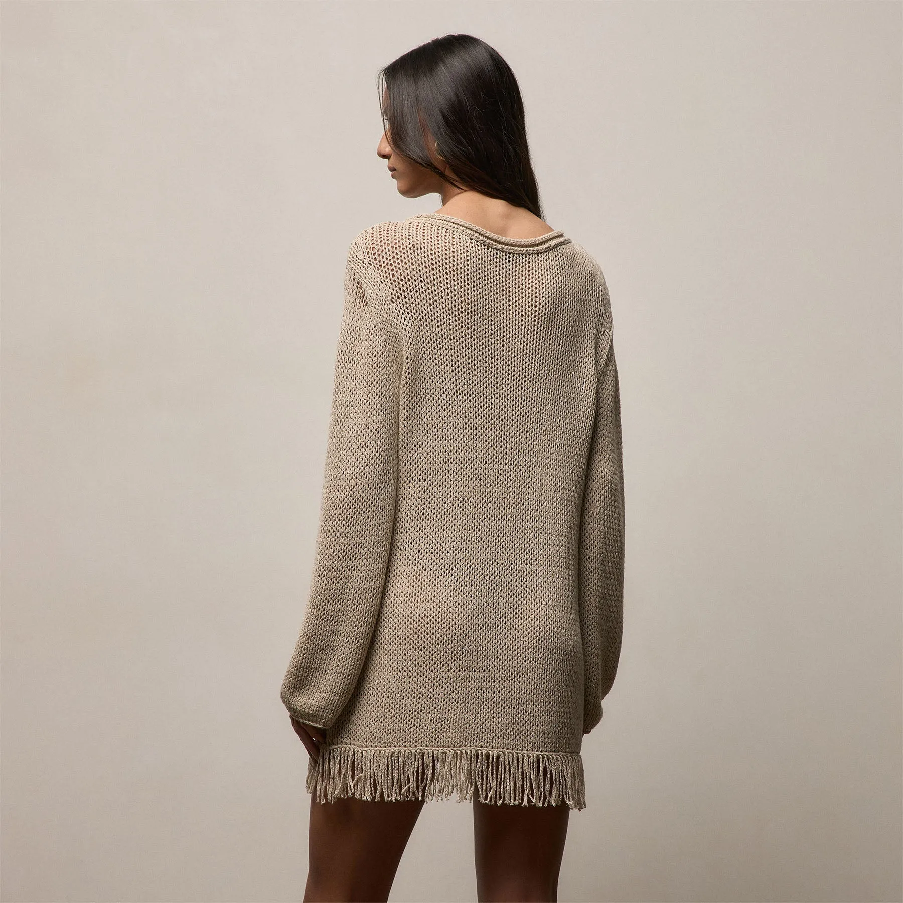 Baja Fringe Cotton Linen Tunic - Natural sold by James Perse product image thumbnail 5